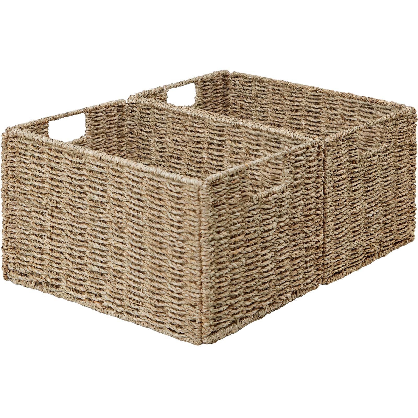 Vagusicc Jumbo Wicker Basket, Set Of 2 Woven Seagrass Storage Baskets For Organizing, Foldable Rectangular Storage Organizer Bas