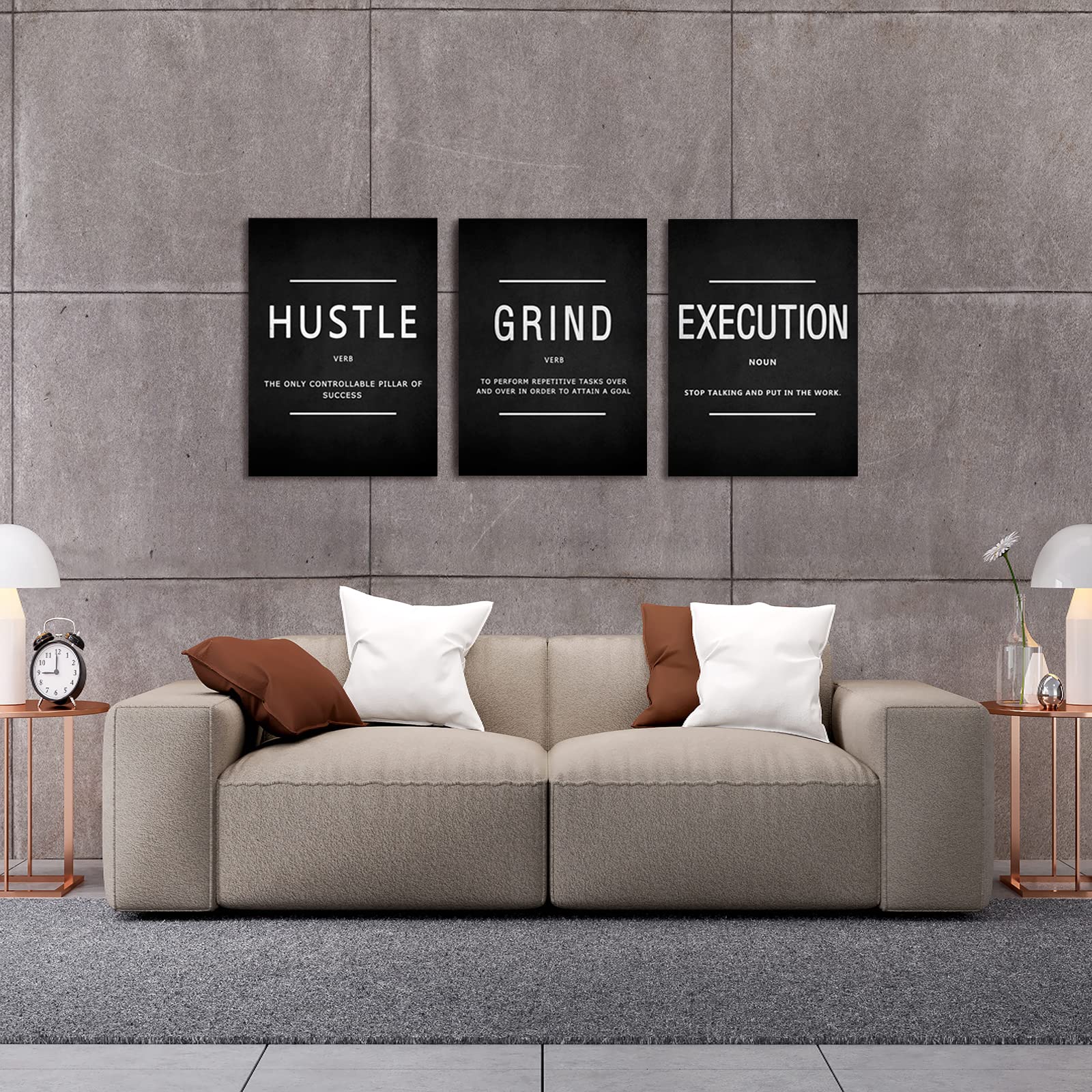 Kawahone Inspirational Canvas Painting Wall Art, Grind Hustle Execution Motivational Wall Art Success Framed Entrepreneur Poster
