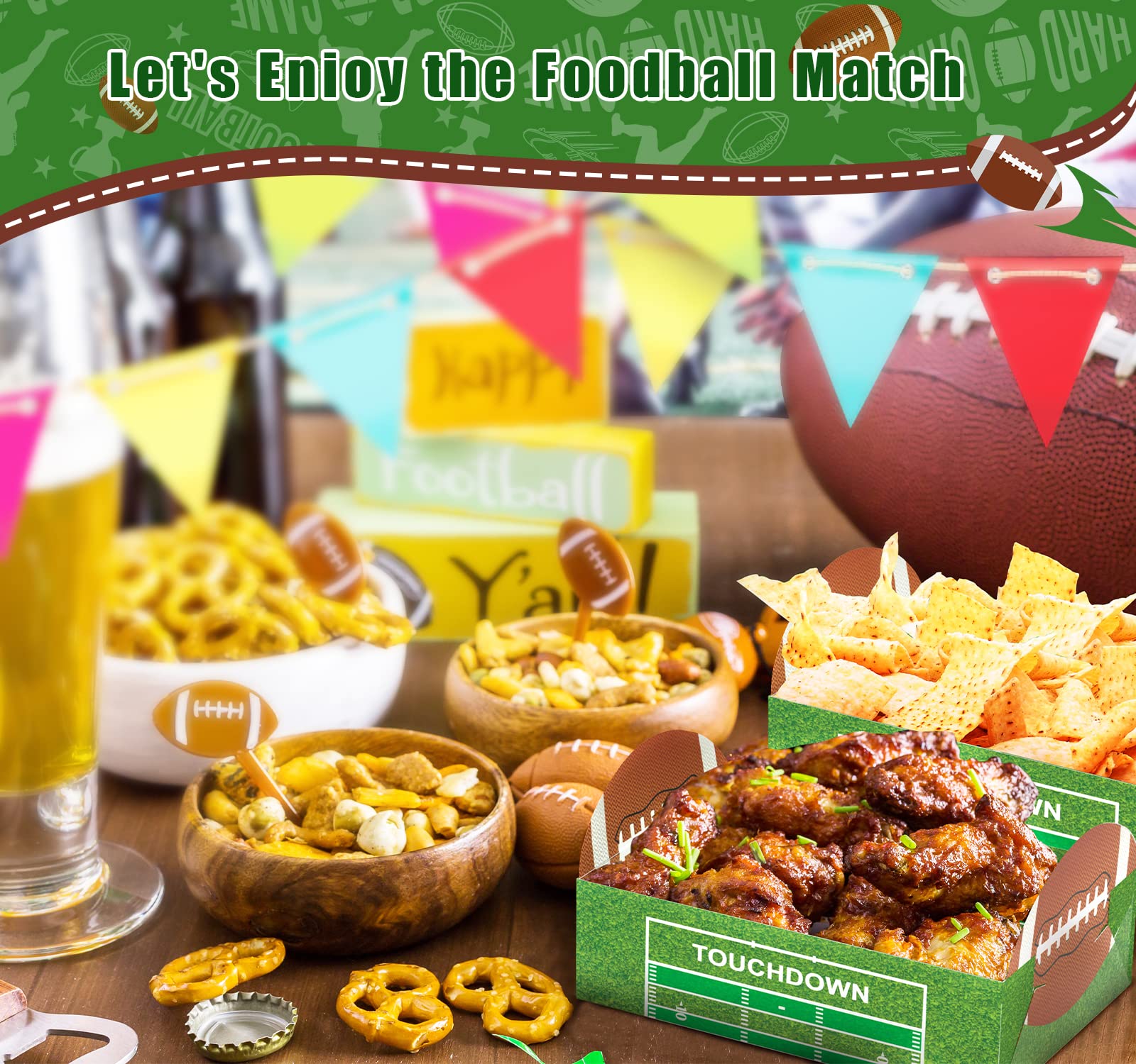 100 Pack Football Party Paper Food Trays, Football Party Disposable Food Serving Paper, Football Party Food Boats Hot Dog Trays