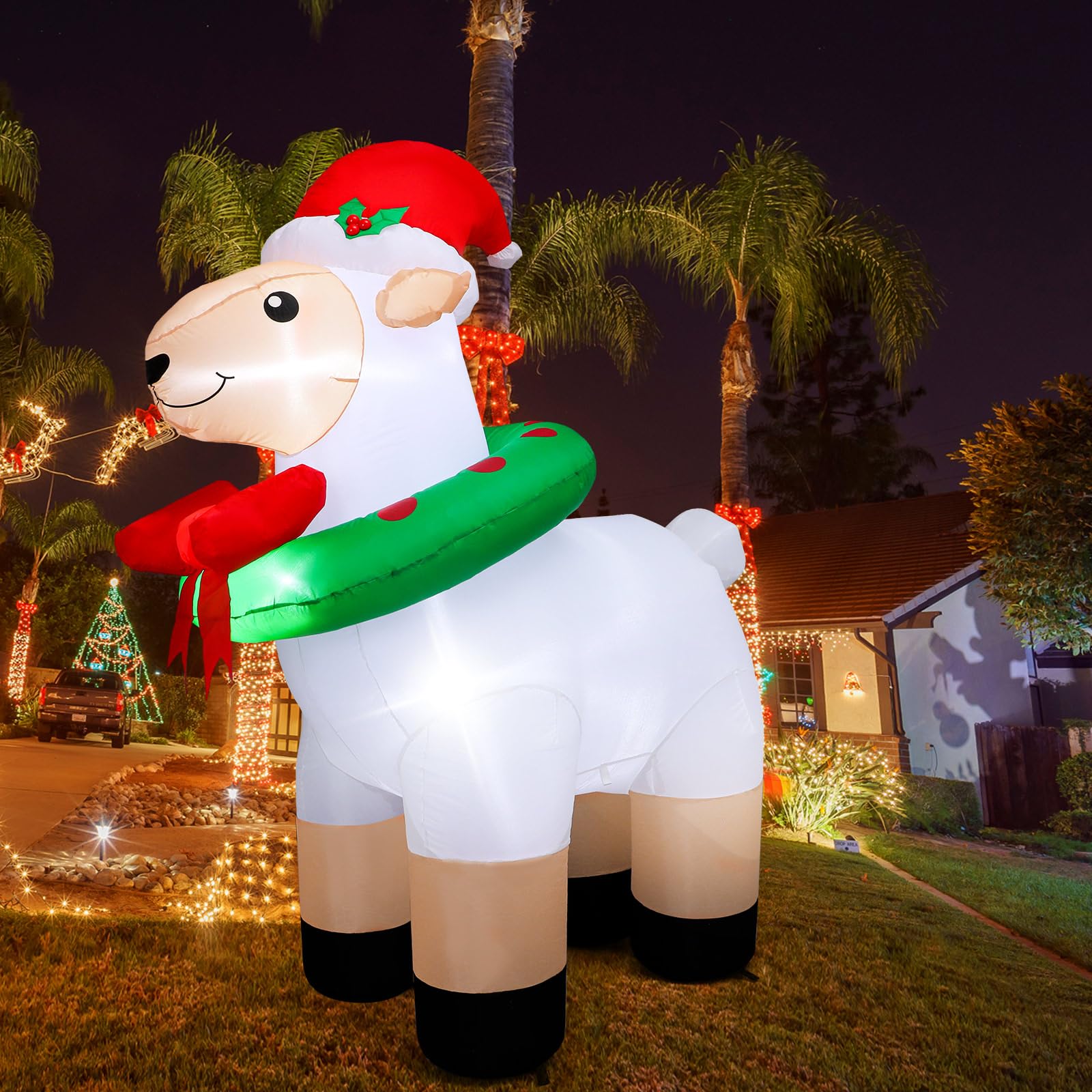 Shappy 6ft Christmas Inflatables Sheep Blow up Goat LED Lighted Inflatable Farm Animals Christmas Yard Decoration for Xma Farm G