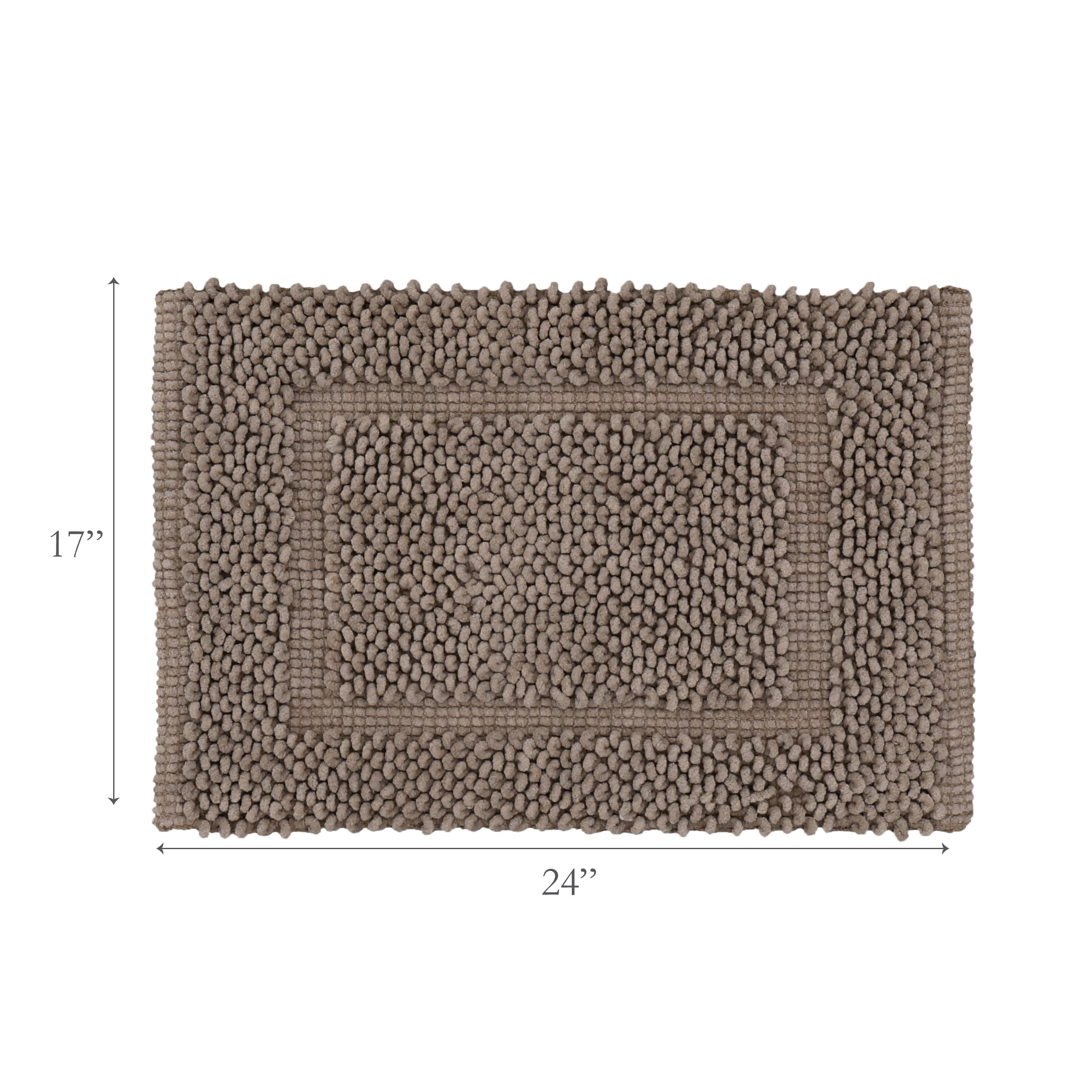 Jean Pierre New York 100% Chenille Cotton Skid Resistant Plush Bath Mat - 17''X24'' Bathroom Rug - Brown Cappuccino