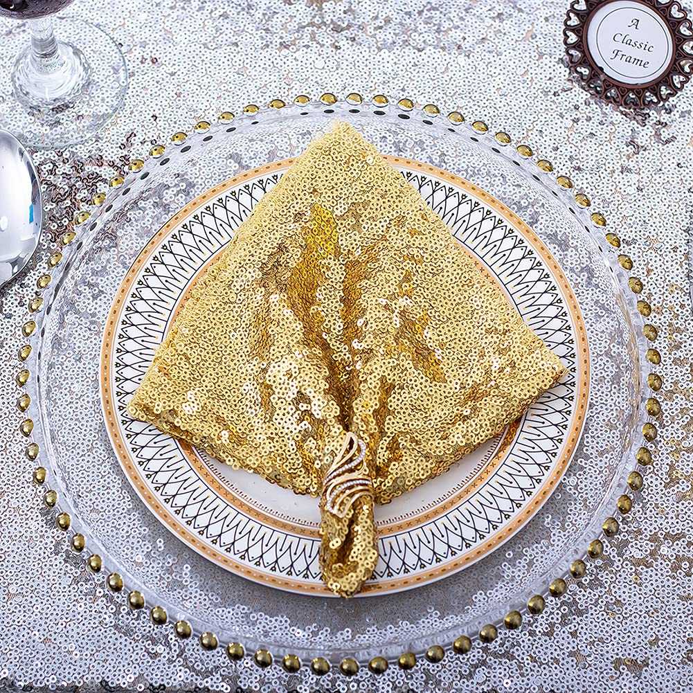 Eternal Beauty Gold Sequin Cloth Napkins 12''X12''- Pack 12 For Parties, Wedding,Birthday Dinner Decoration