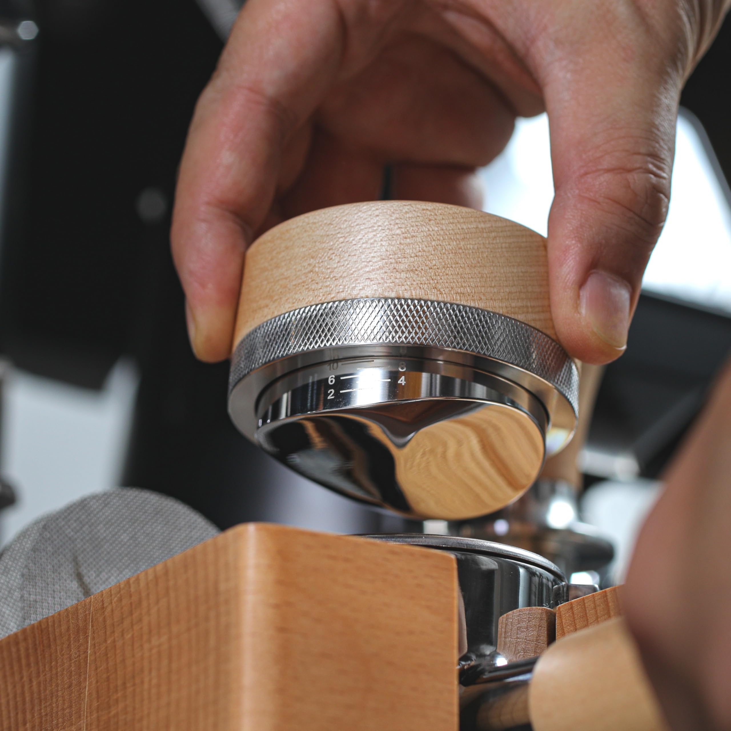 Knodos 54Mm Espresso Distributor For Breville Portafilters Maple Coffee Leveler Adjustable Depth Stainless Steel Espresso Leveli