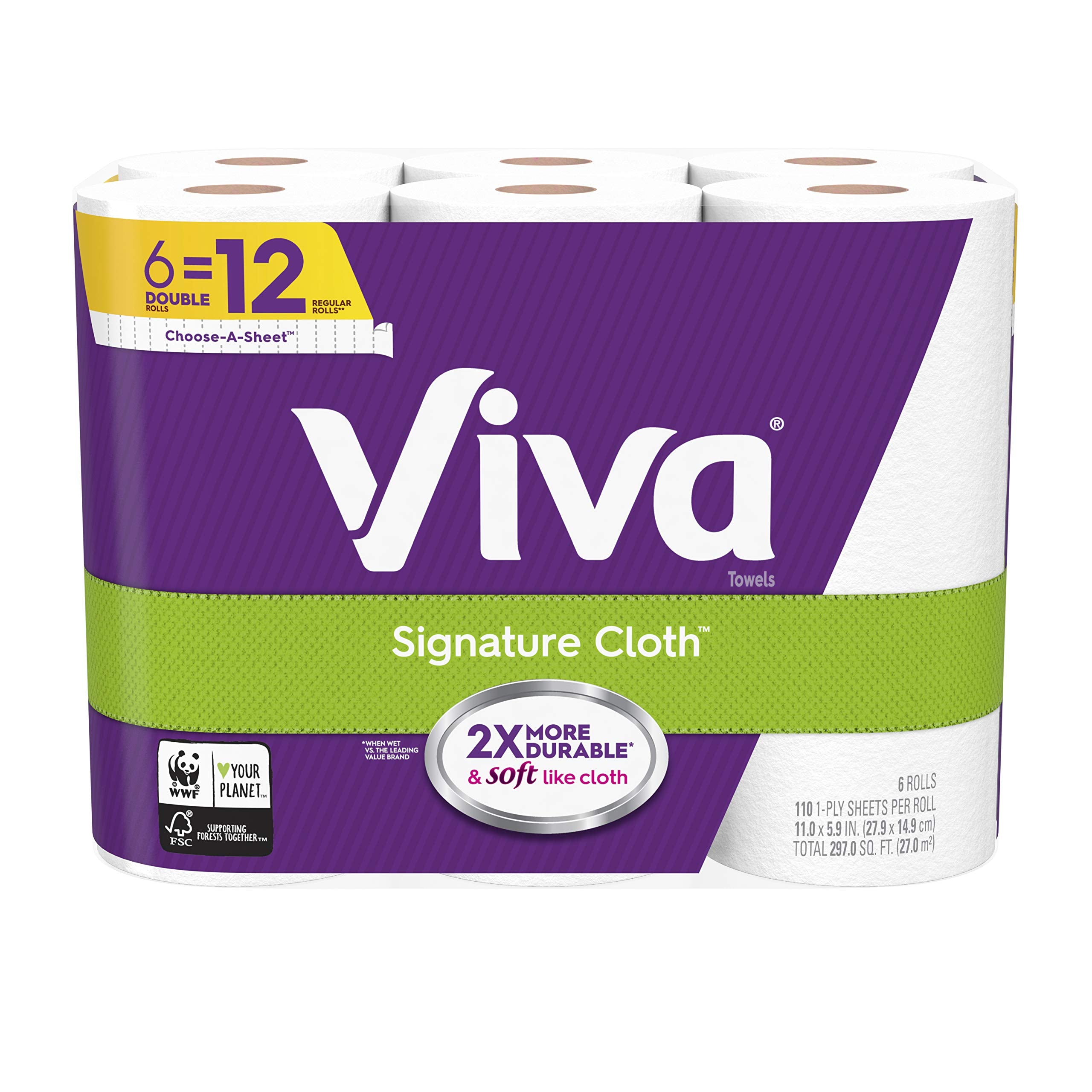 Viva Signature Cloth ChooseASheet Paper Towels, Soft & Strong Kitchen Paper Towels, White, 6 Count