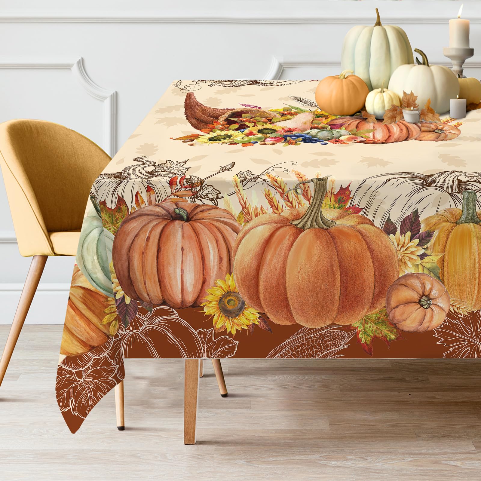 Cusugbaso Thanksgiving Tablecloth 60X84 Inch Rectangle - Thanksgiving Decorations For Table - Water-Resistant Give Thanks Fall T