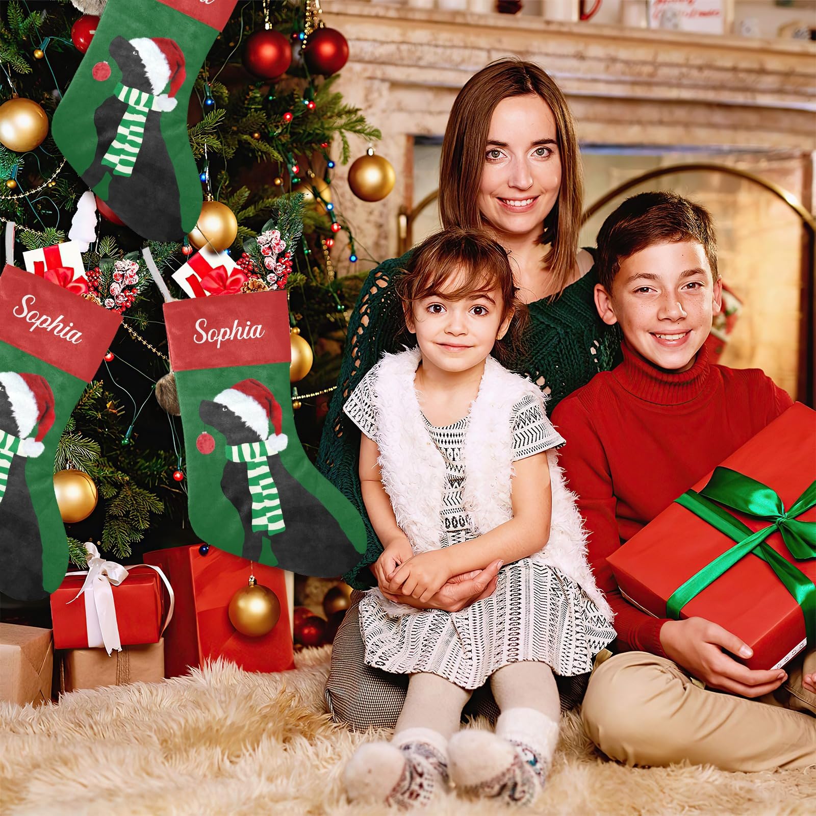 Personalized Custom Name Christmas Stockings Christmas Black Lab Holiday Dog Holiday Birthday Decor for Kid Pets 17.52 x 7.87 In