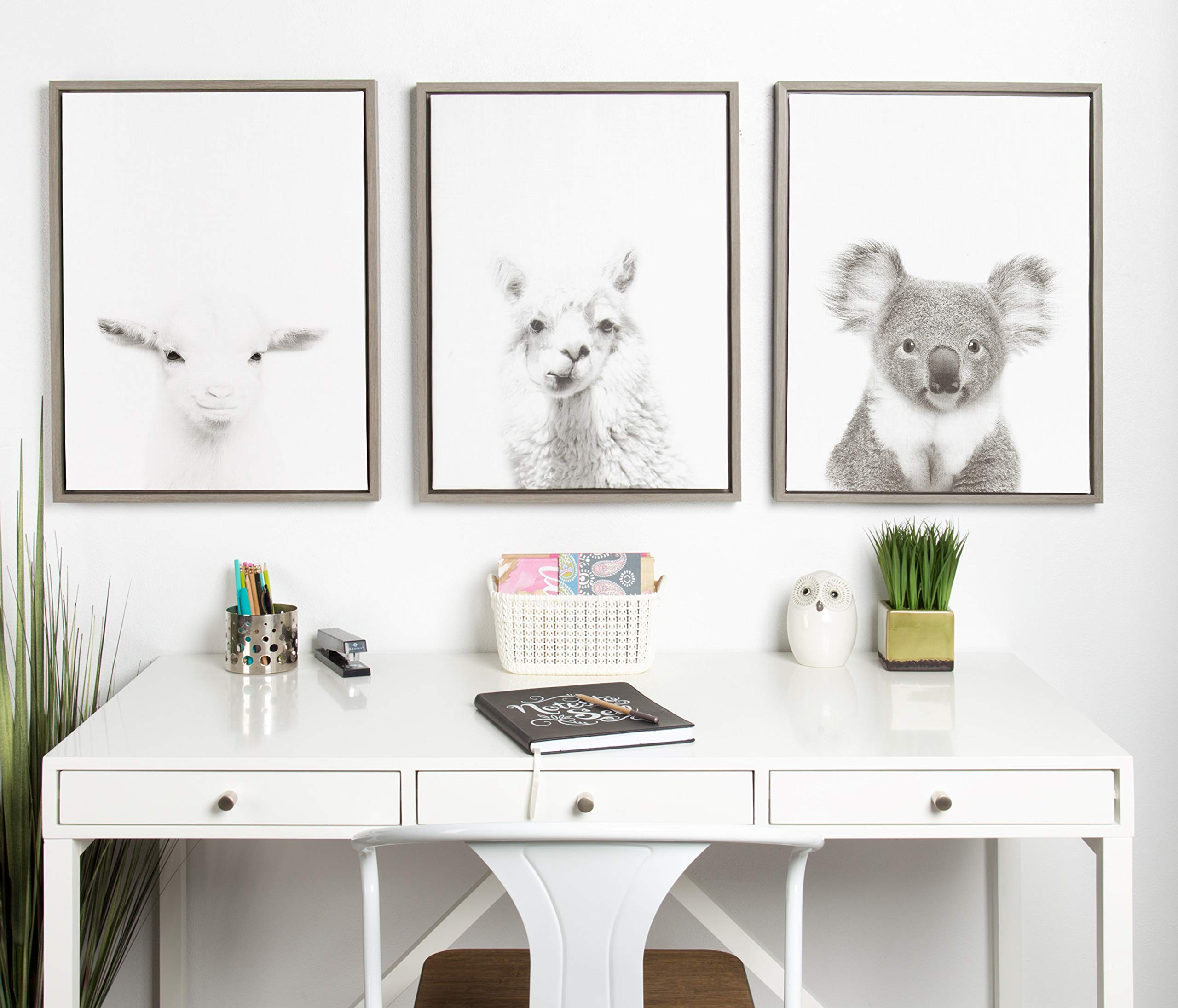 Kate And Laurel Sylvie Koala Black And White Portrait Framed Canvas Wall Art By Simon Te Tai, 18X24 Gray