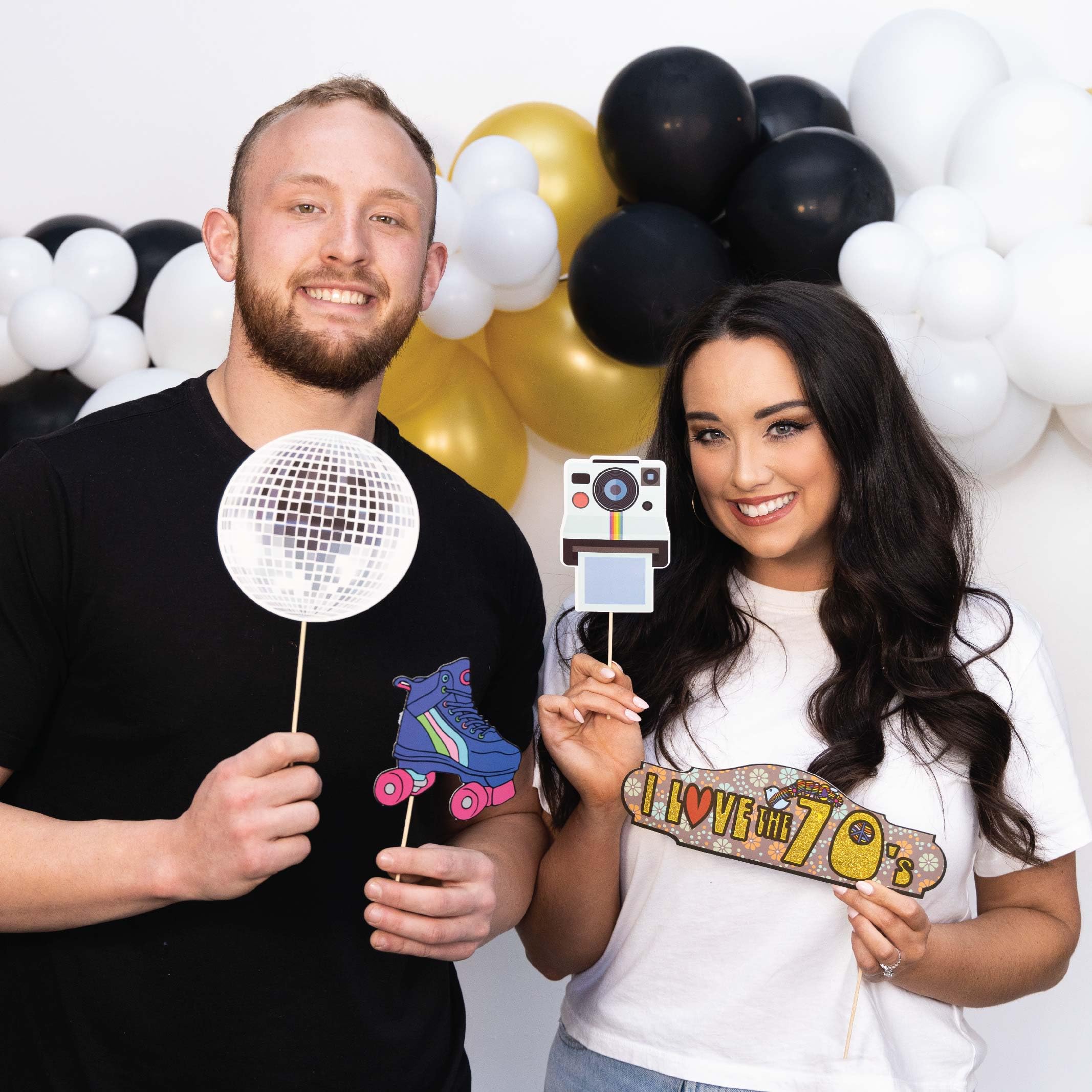 70S Photo Booth Props - 41-Pc Disco Photo Booth Kit With 8 X 10-Inch Sign, 60 Adhesive Pads, 45 Sticks - Disco Photo Booth Props