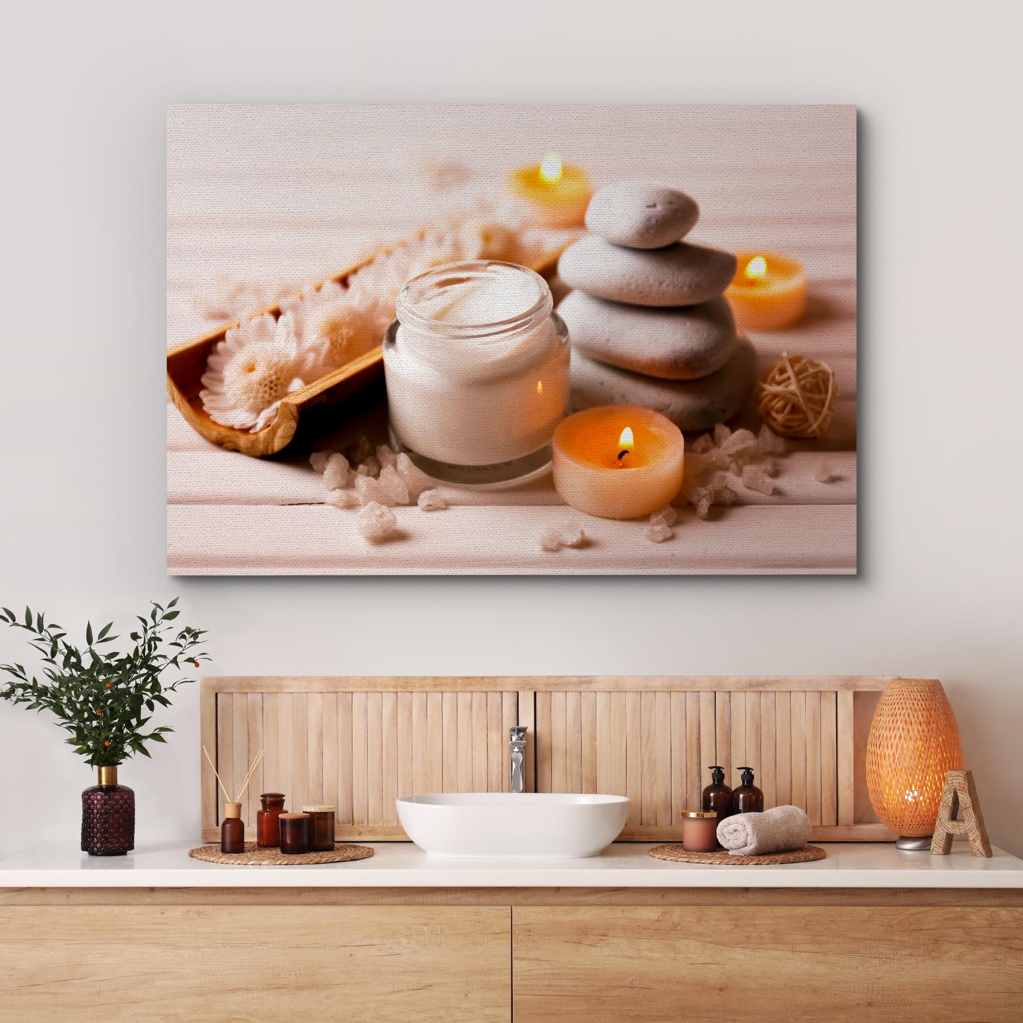 Wall26 Canvas Print Wall Art Spa Massage Stone Candle Flower Zen Nature Wilderness Photography Realism Modern Art Decorative Mul
