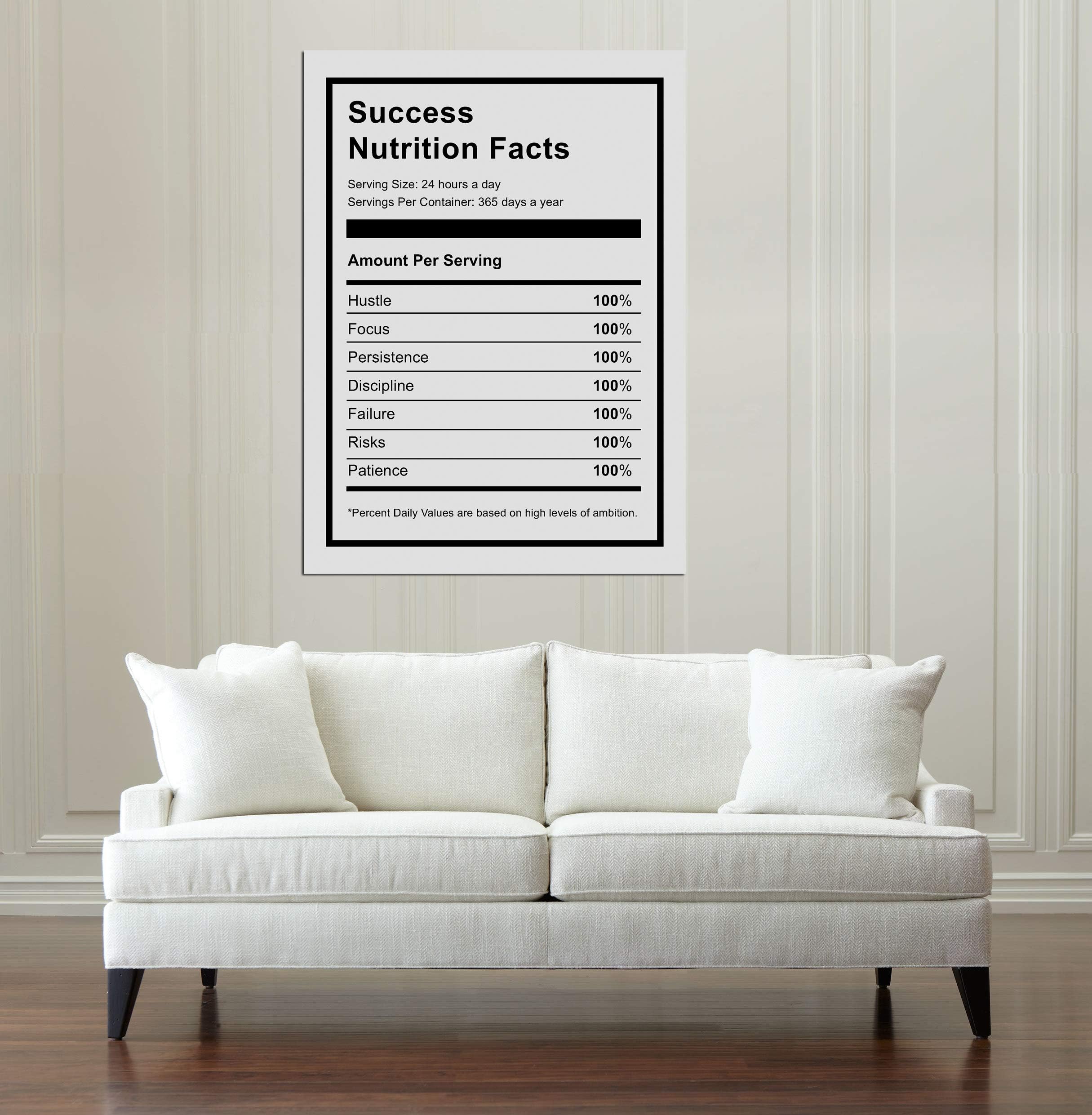 Success Nutrition Facts Office Quotes Motivational Canvas Wall Art- Entrepreneur Inspirational Artwork Canvas Print Picture Fram