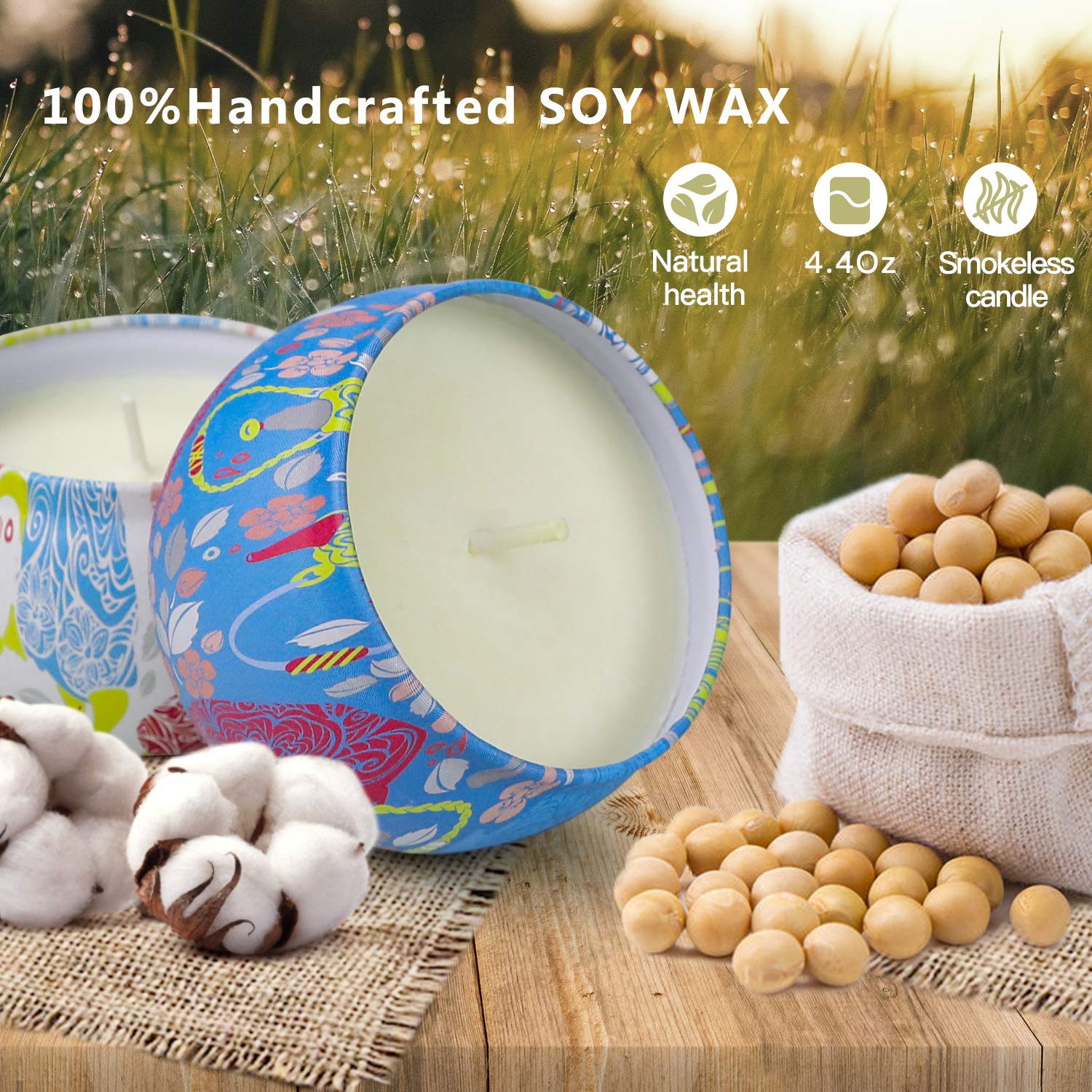 Scented Candles Gift Sets, Soy Wax 4.4 oz Portable Travel Tin Candles Women Birthday Gift Stress Relief Sweet Fragrance Home Aro