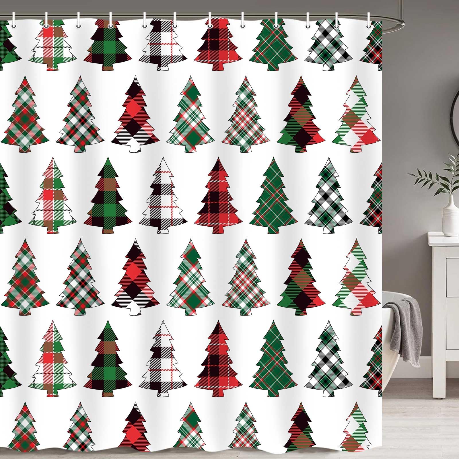 Merchr Christmas Shower Curtain Set, Xmas Holiday Shower Curtain, Christmas Tree Decorative Bath Curtain Set With Hooks, Winter
