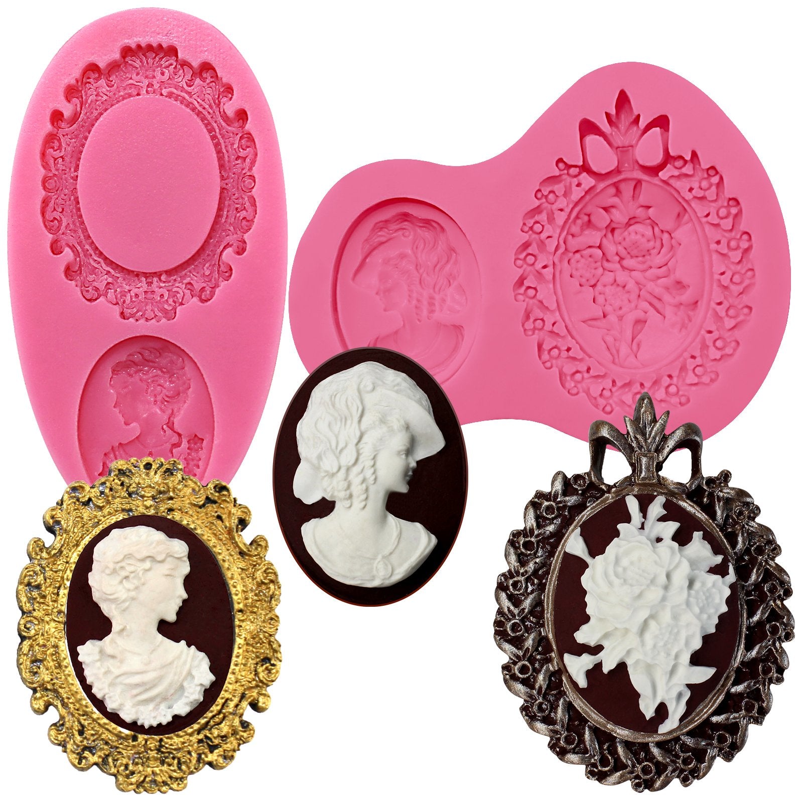 Funshowcase Cameo With Picture Frame Silicone Mold For Sugarcraft, Resin Epoxy, Jewelry, Chocolate, Polymer Clay Crafting Projec