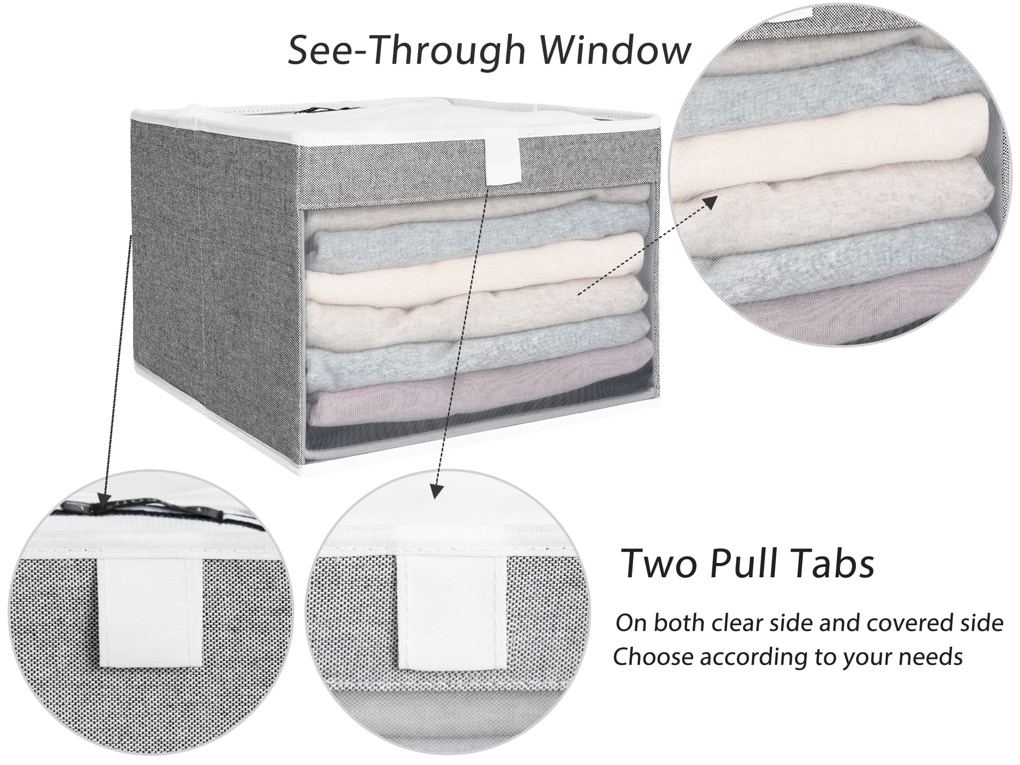 Storageworks Closet Storage Bins With Clear Window And 2 Handles, Foldable Clothing Bins For Shelves, Large Fabric Organizer, Gr