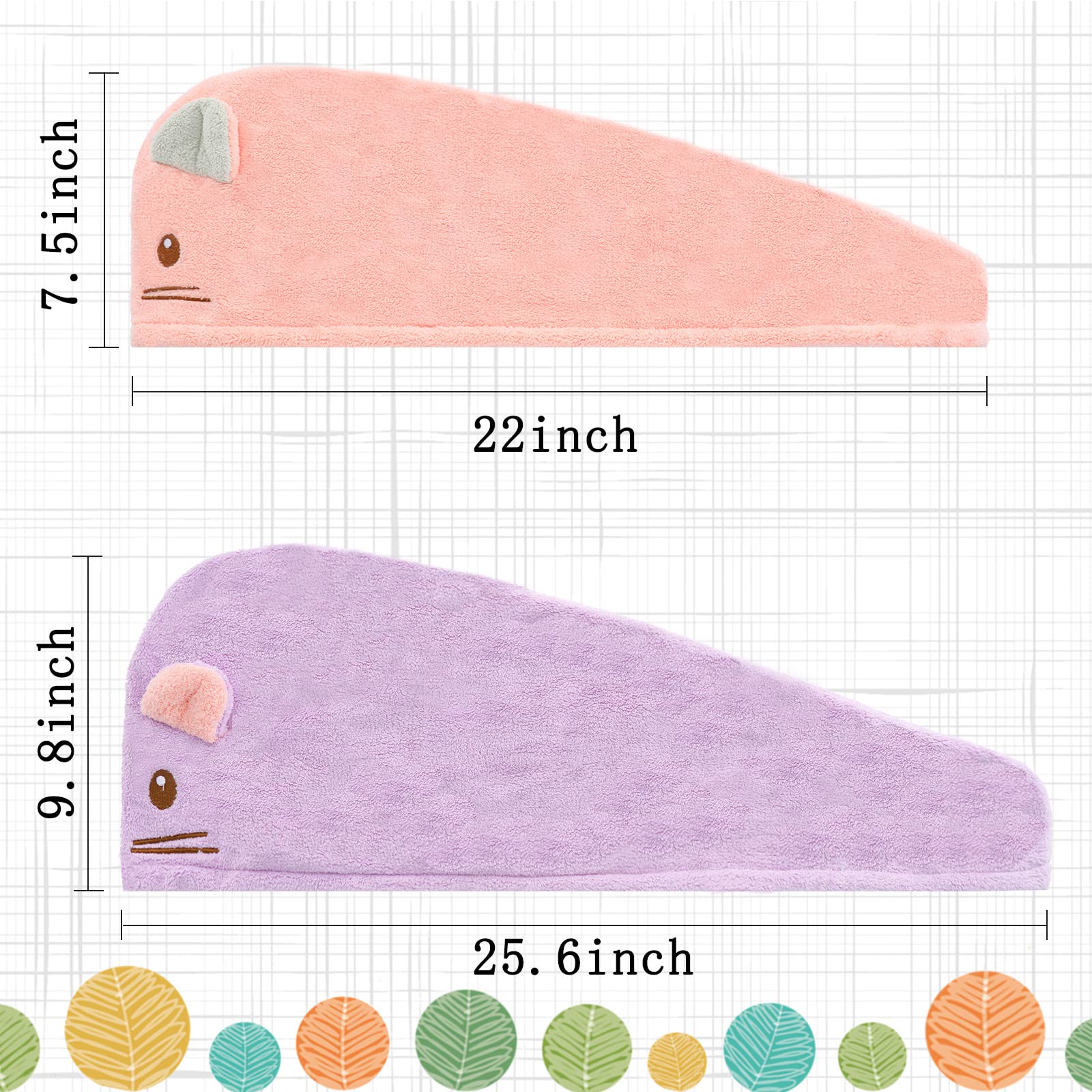 Whaline 2 Pack Parent-Child Quick Dry Hair Towel Cute Mouse Hair Towel Wrap Purple Pink Cotton Hair Turban Towels Super Absorben