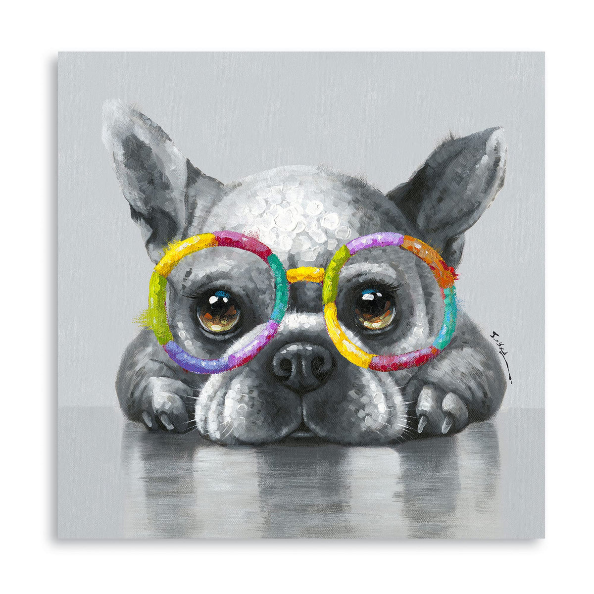 Kunstorner Cute Dog Canvas Wall Art Glasses Animal Art Canvas Funny Dog Canvas Wall Art For Living Room Bedroom Office Home Deco