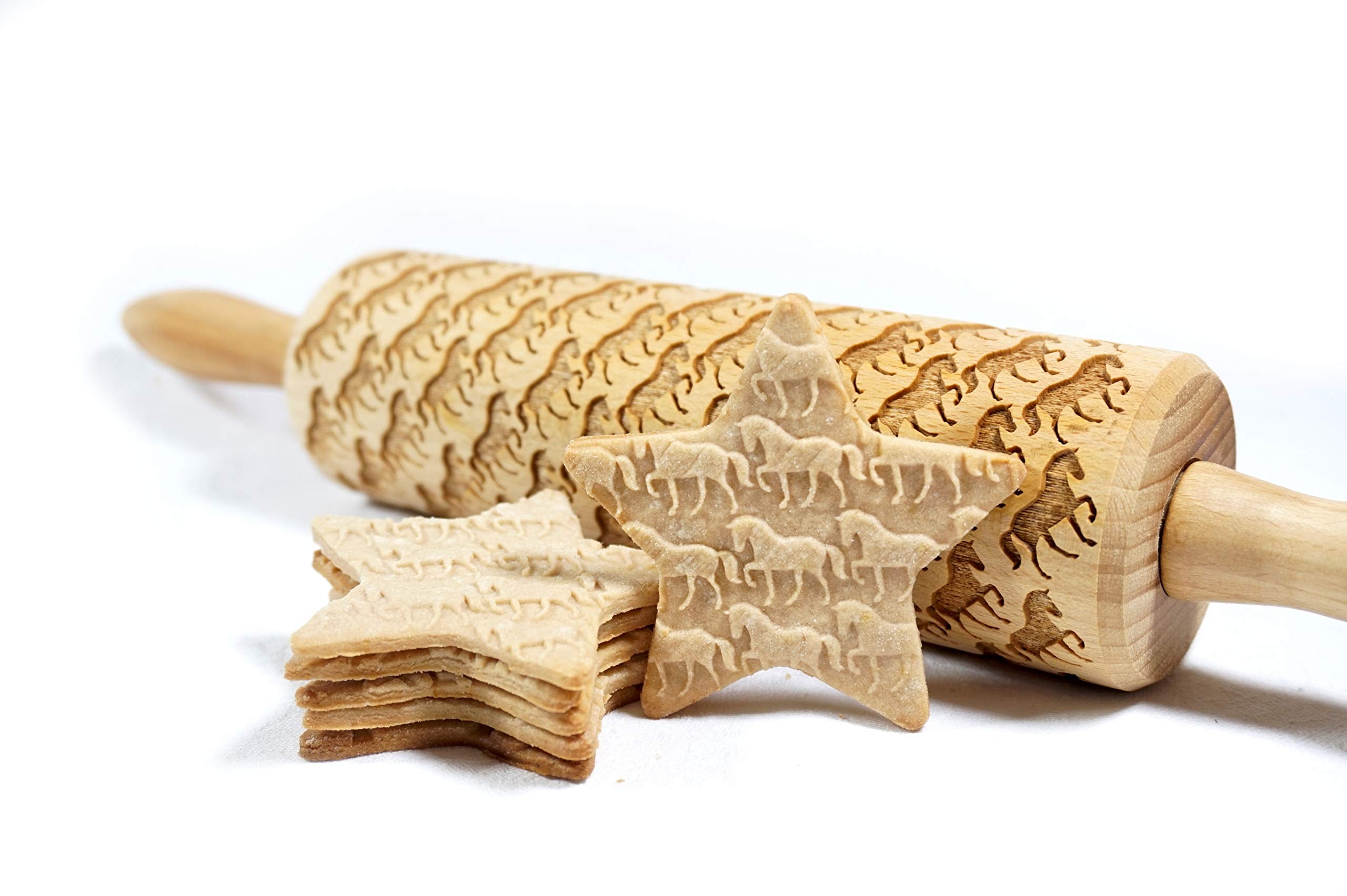 Rolling Pin Embossed With Horses Pattern For Baking Engraved Cookies Size Large 16.9 Inch