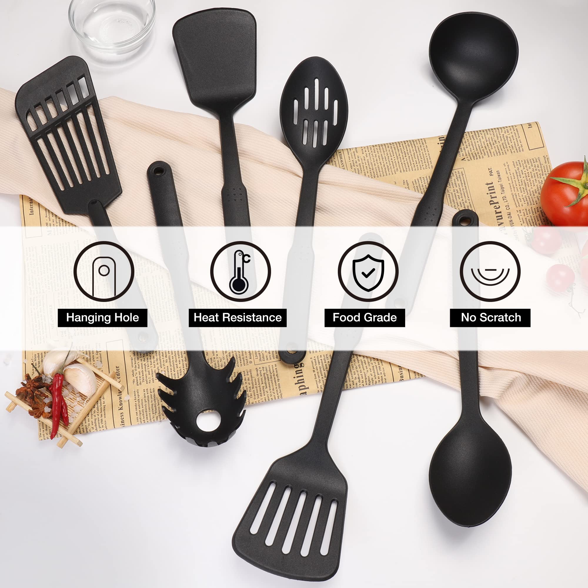 Kitchen Utensils Set, 7Pcs Cooking Utensils Set 410F Heat Resistant & Non-Stick Food Nylon Kitchen Gadgets Accessories For Cookw