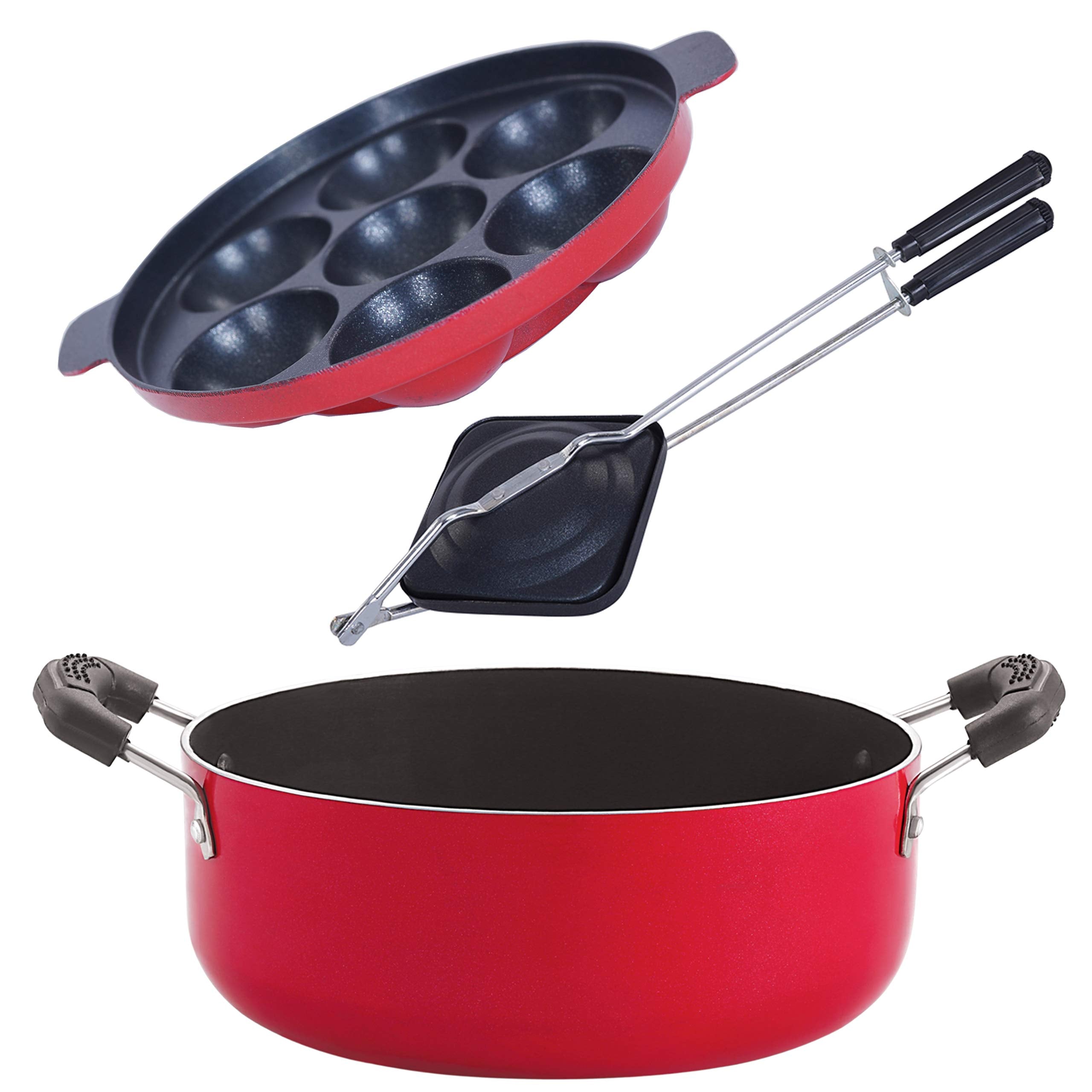 Nirlon Non Stick 3 Piece Combo Set Aluminium Red & Black (Ap7_Ht_Cs24)