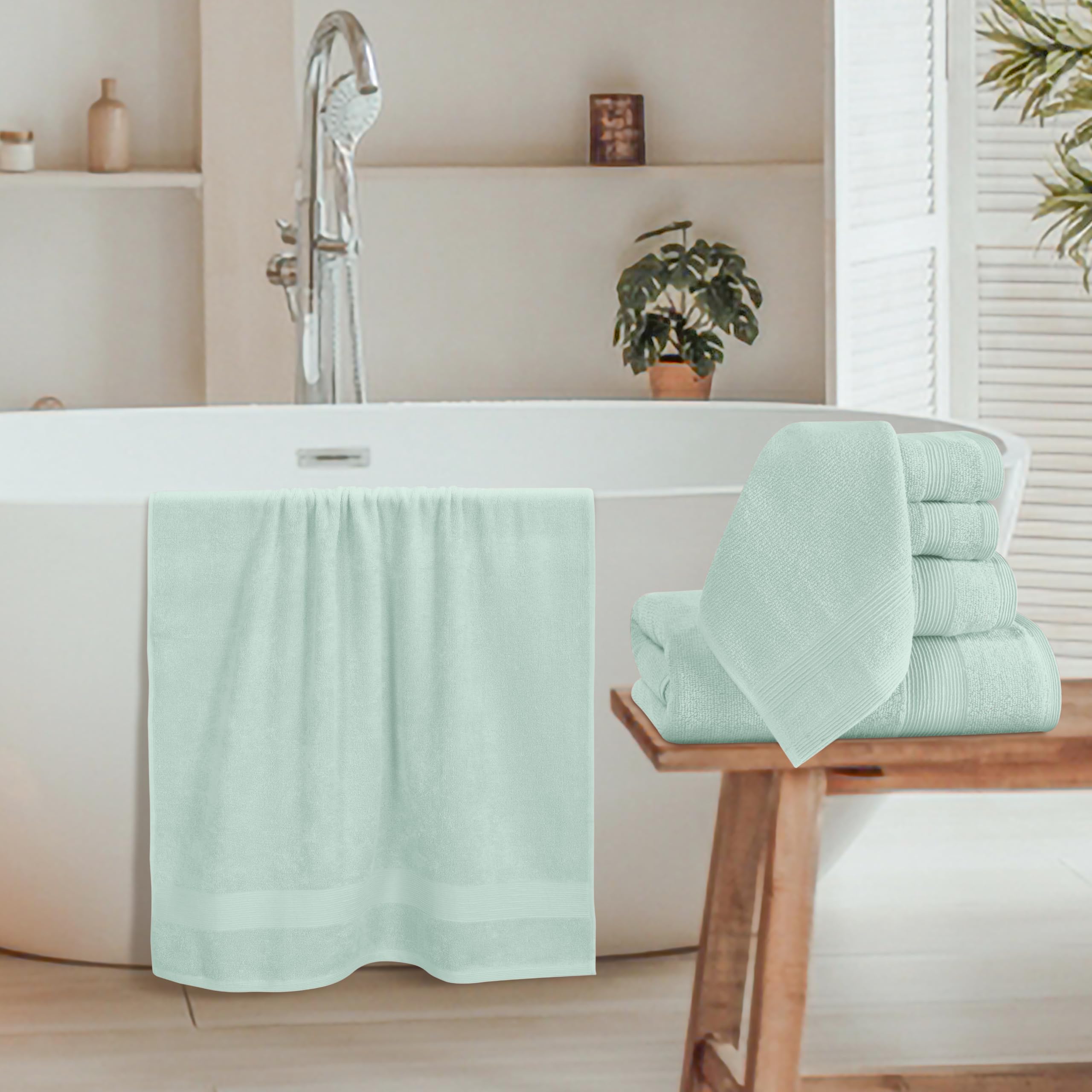 Elvana Home 8 Piece Towel Set 100% Ring Spun Cotton, 2 Bath Towels 27X54, 2 Hand Towels 16X28 And 4 Washcloths 13X13 - Ultra Sof