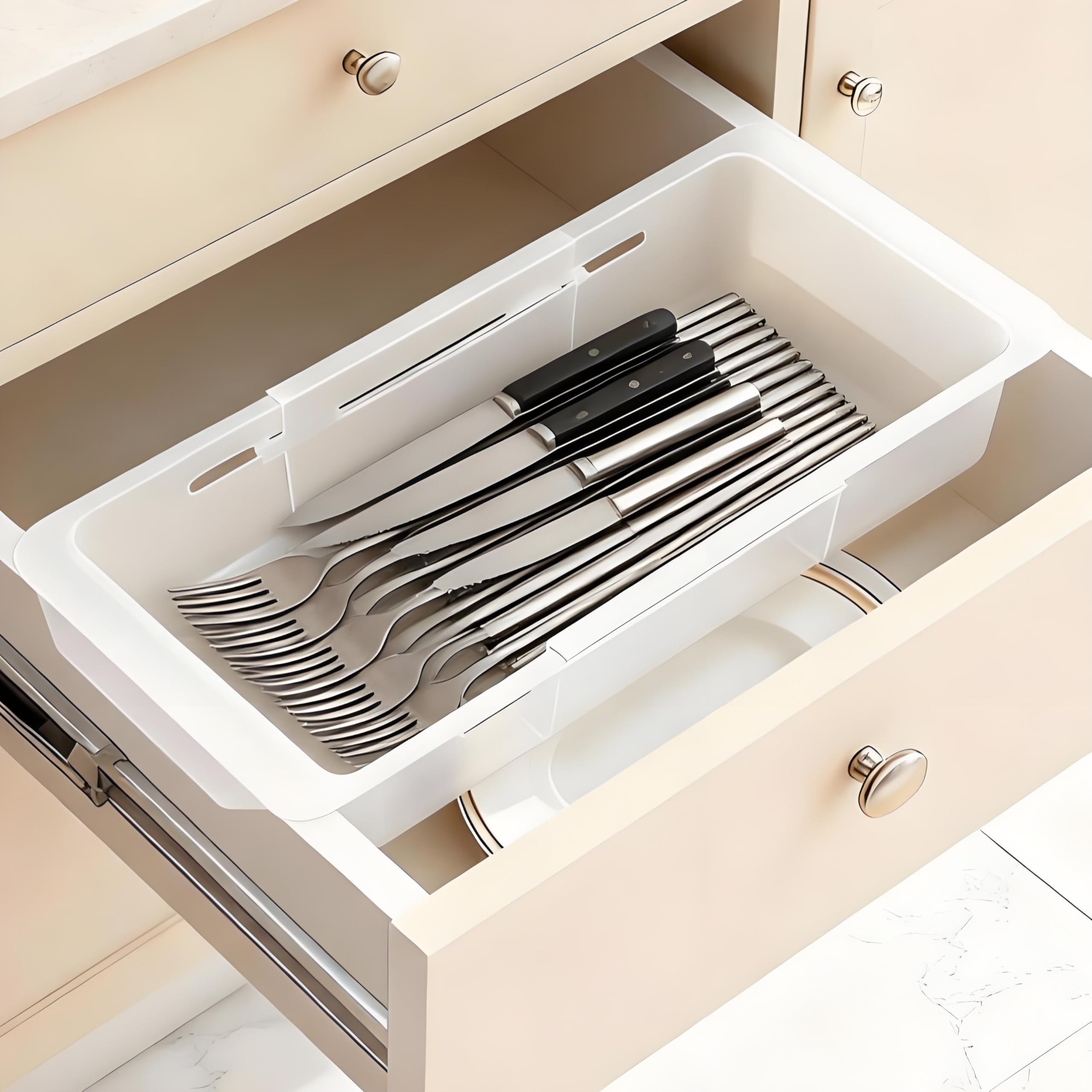 Hokoad 2 Pcs Deep Drawer Organizer Kitchen, Adjustable Sliding Drawer Organizer Bin, Transparent Expandable Drawer Organizer Tra