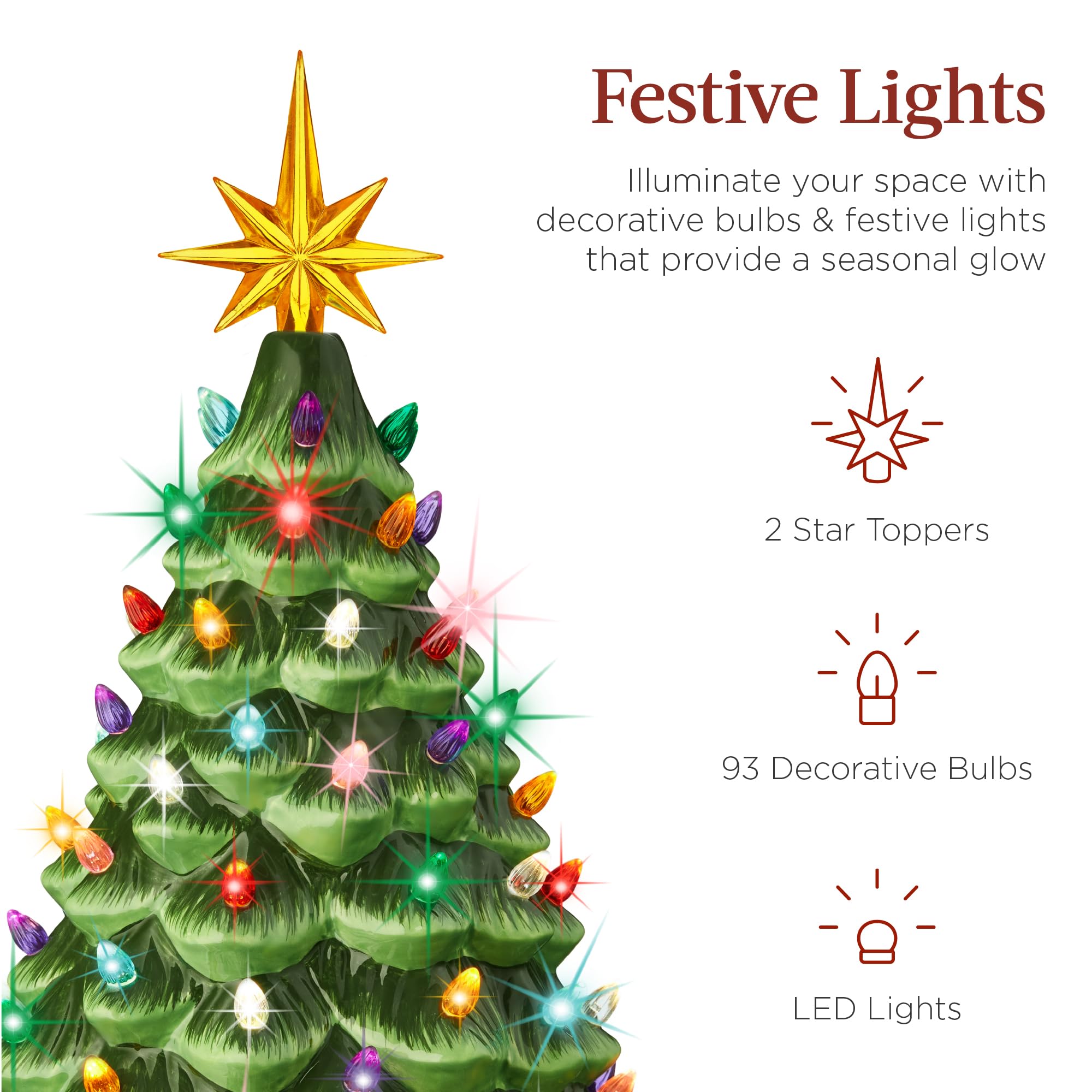 Best Choice Products 18in Ceramic Christmas Tree - Pre-lit with Multicolored LED Lights, Hand-Painted Holiday Decoration, Model SKY6947, Green