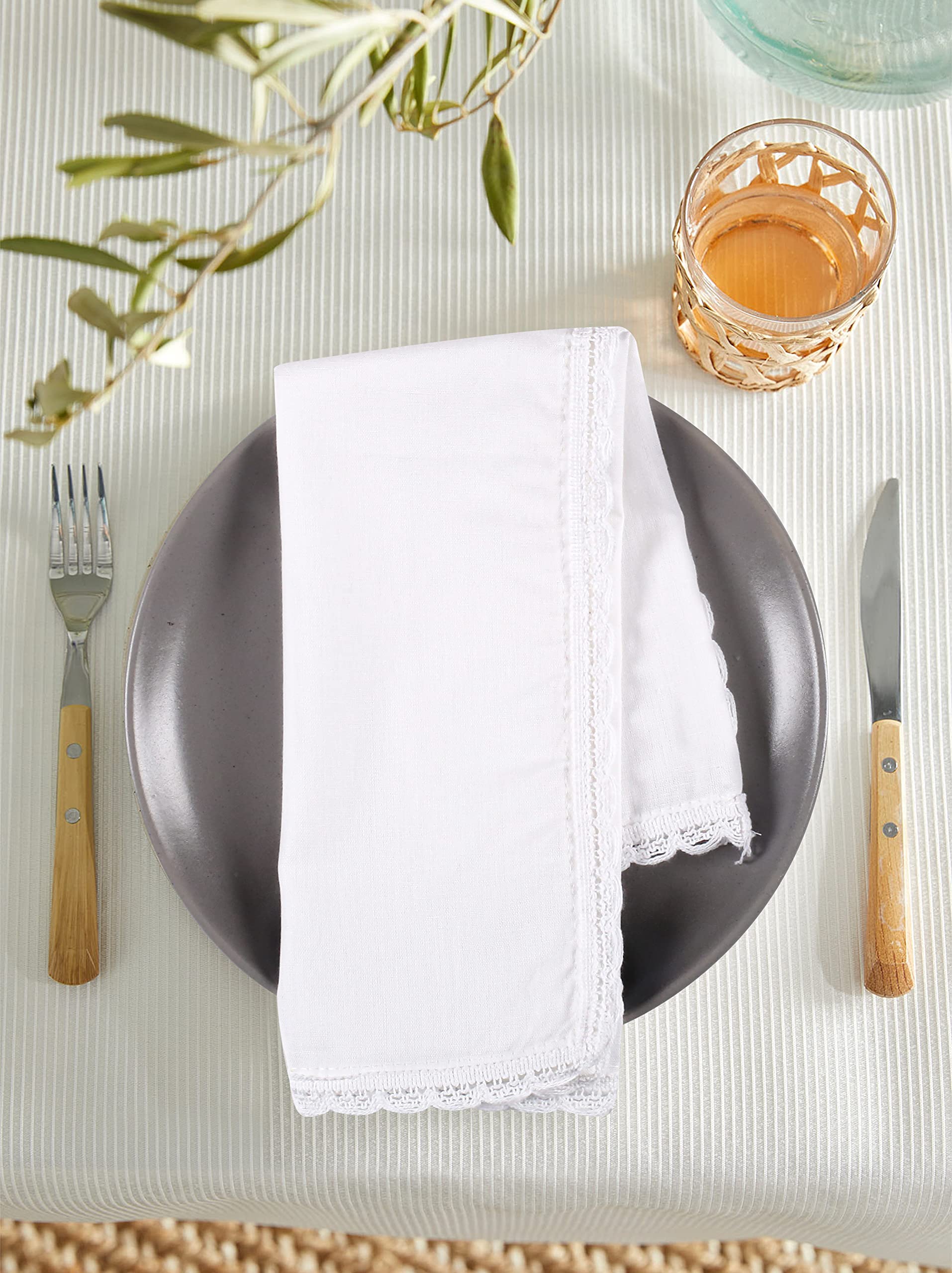 Cloth Dinner Napkins With Lace -100 Cotton -White Color,20X20,Wedding Napkins,Cocktails Napkins,Dinner Napkins,Decorative Napkin