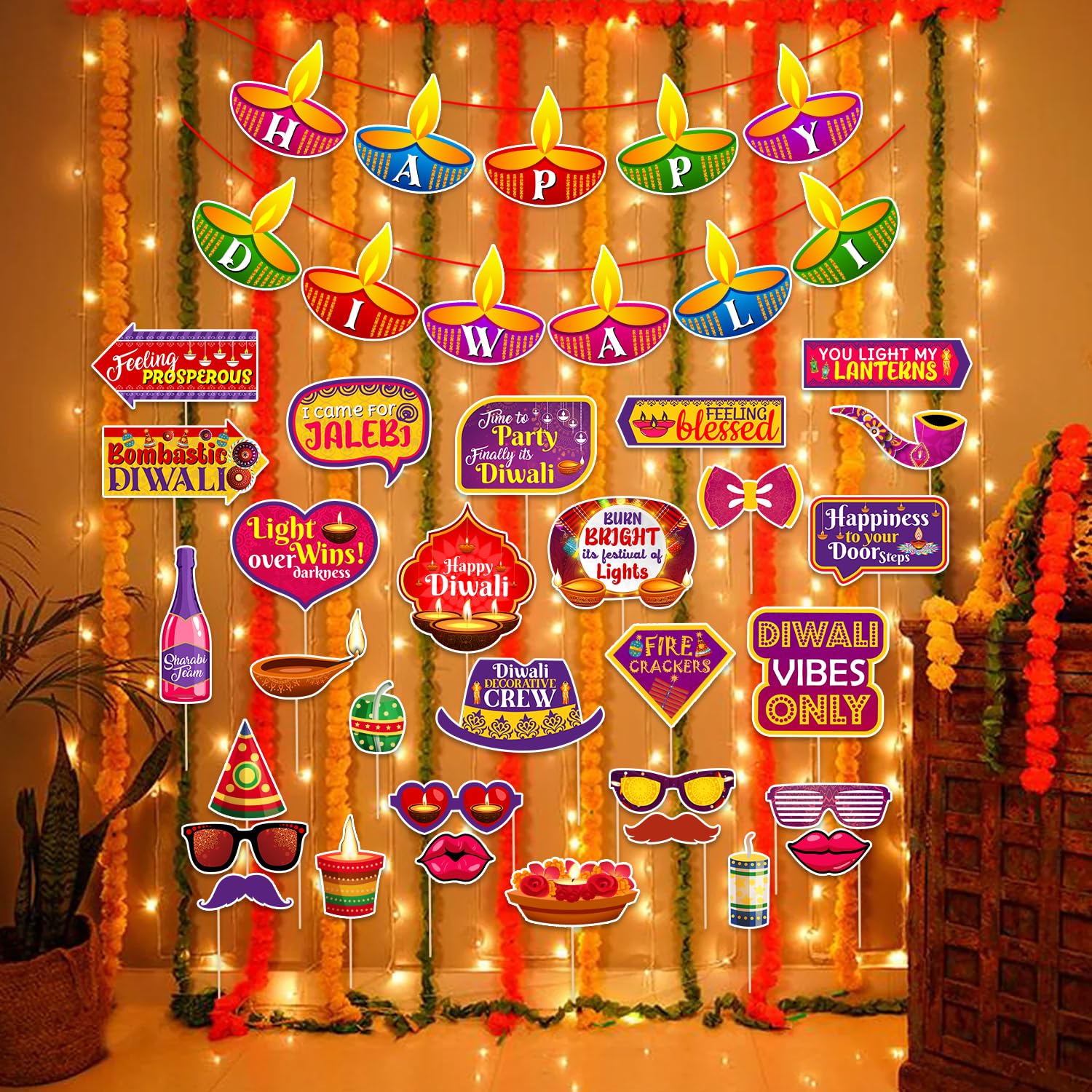 Zyozique Diwali Decorations Items For Diwali Festival | DiwaliI Decorations Set  Happy DiwaliI Paper Banner , Multicolor Photo 