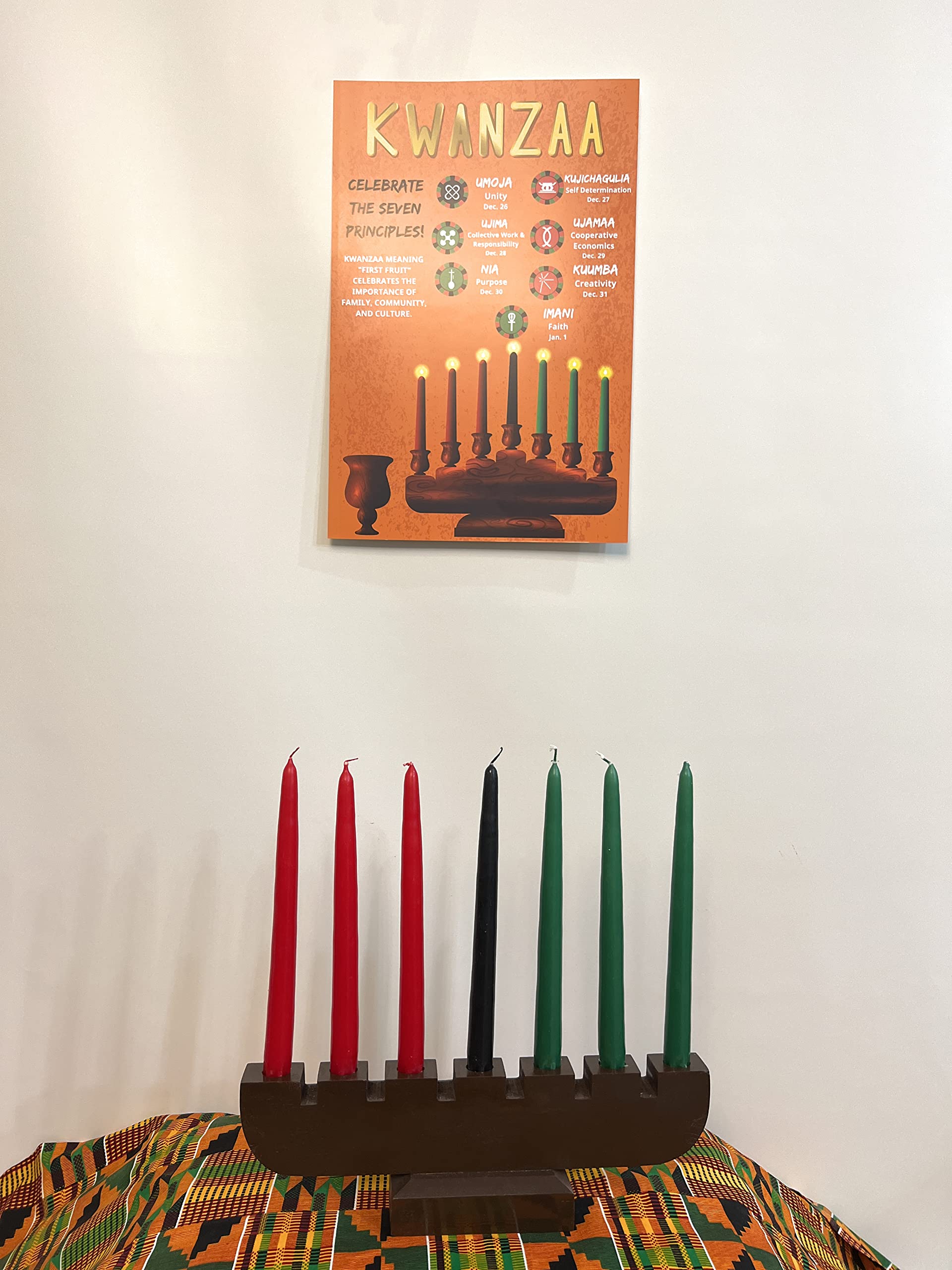 ShopHaven Kwanzaa Poster - 12"x18" Kinara Wall Art, Red & Green, Quality Print Decor