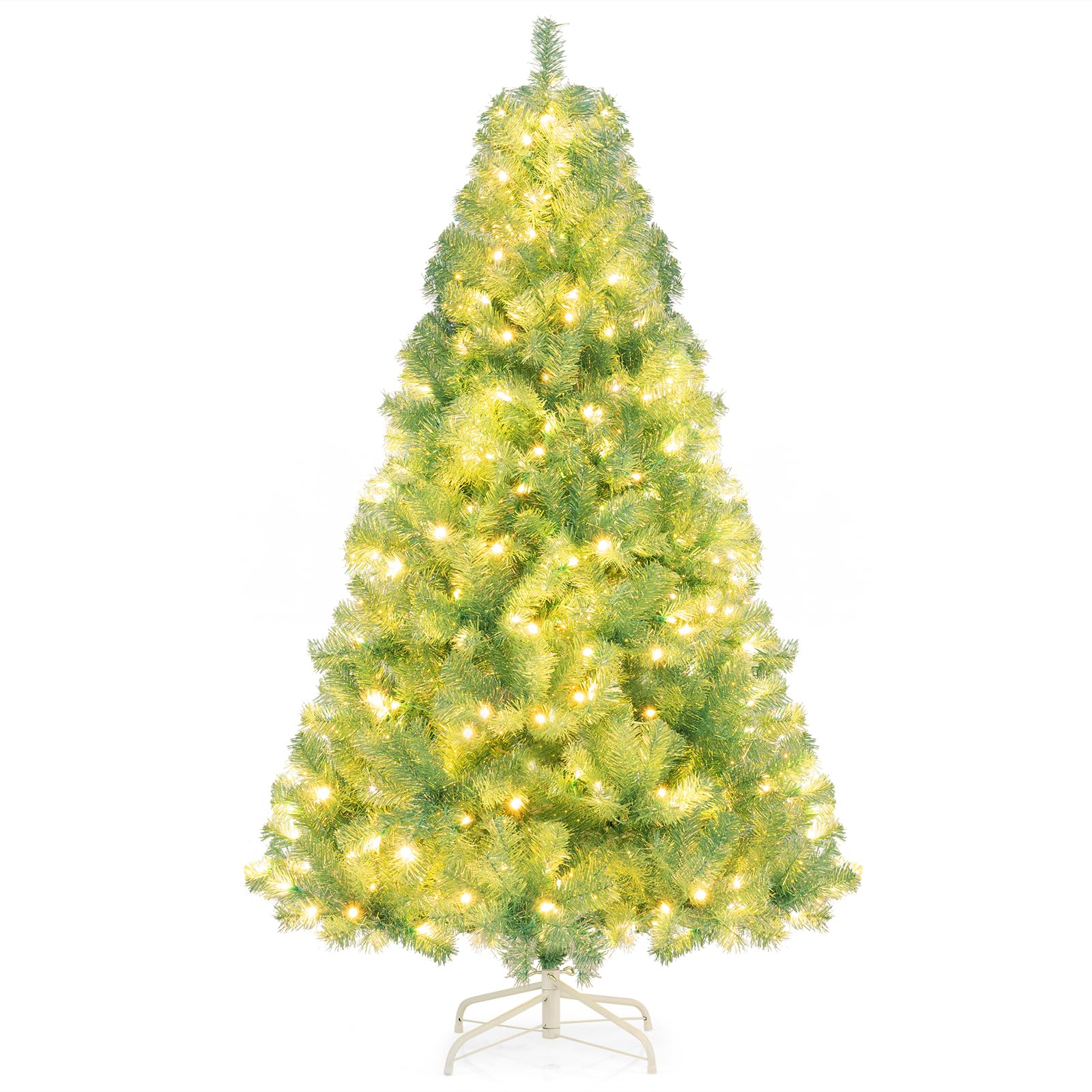 Goplus 6 FT Pre-Lit Tinsel Christmas Tree, Artificial Hinged Xmas Tree with 250 Warm White LED Lights, 8 Modes, 688 Lush Branch 