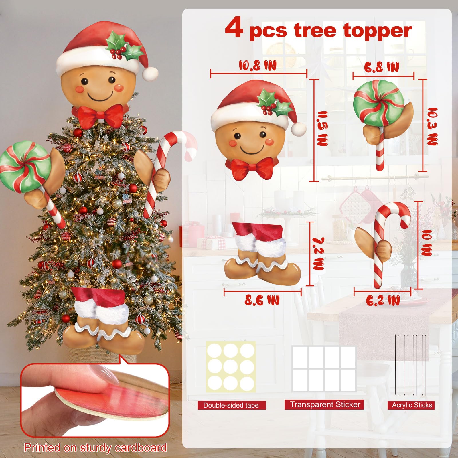 Vloso Gingerbread Christmas Tree Topper - Gingerbread Decor for Christmas Tree