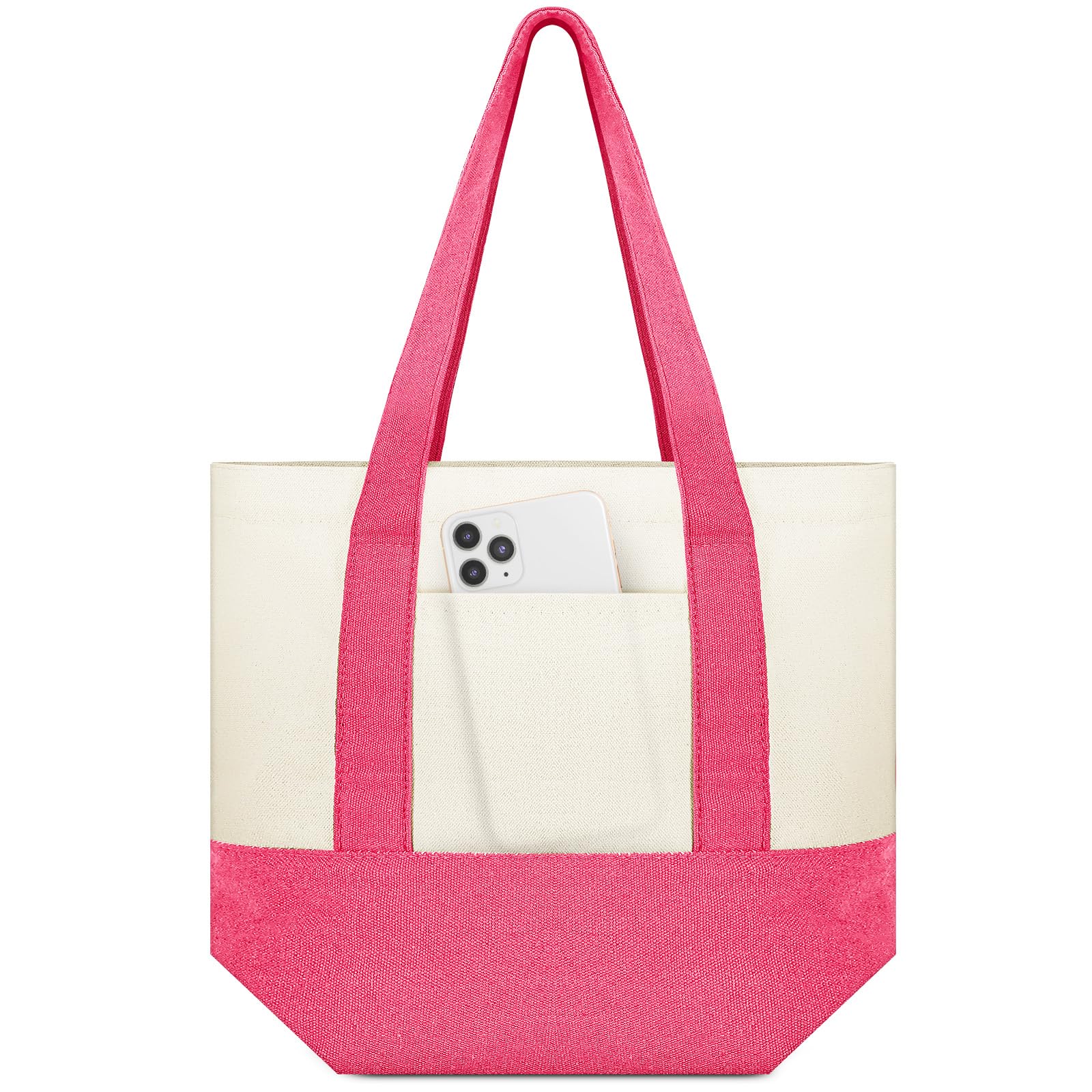 Amylove Mini Canvas Tote Bag with Pockets Duty Canvas Sublimation Blank Small Bag Mini Reusable Tote for Crafts DIY (10 X 9,Pink