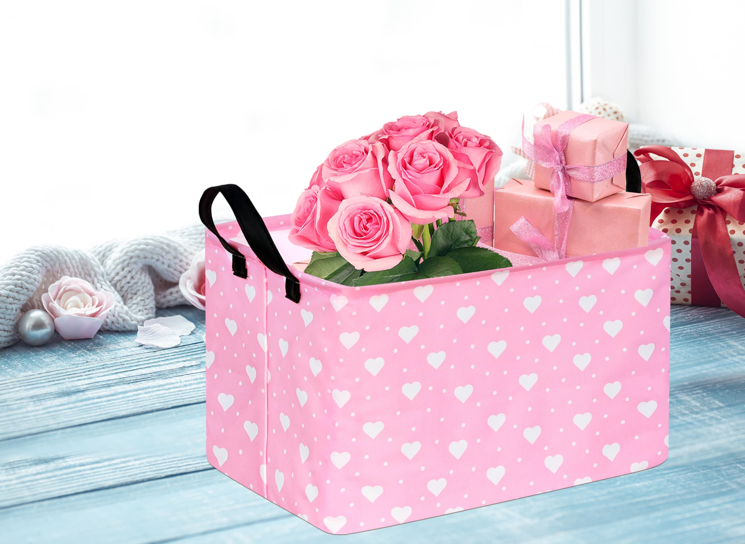 Duyiy Rectangle Heart Partten Kids Gift Storage Basket Home Shelf Storage Basket Organizer Box Clothes Laundry Hamper Toys Nurse