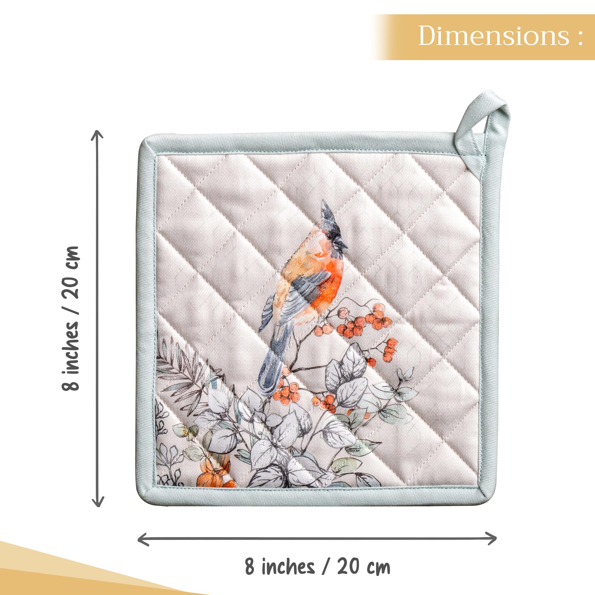Maison d' Hermine Hot Pads 100% Cotton Pot Holders with Hanging Loop Potholder  Heat Resistant for Gifts  BBQ  Grilling & Barbeque  Whitish Shabby Chique - Thanksgiving/Christmas (8''x8'')