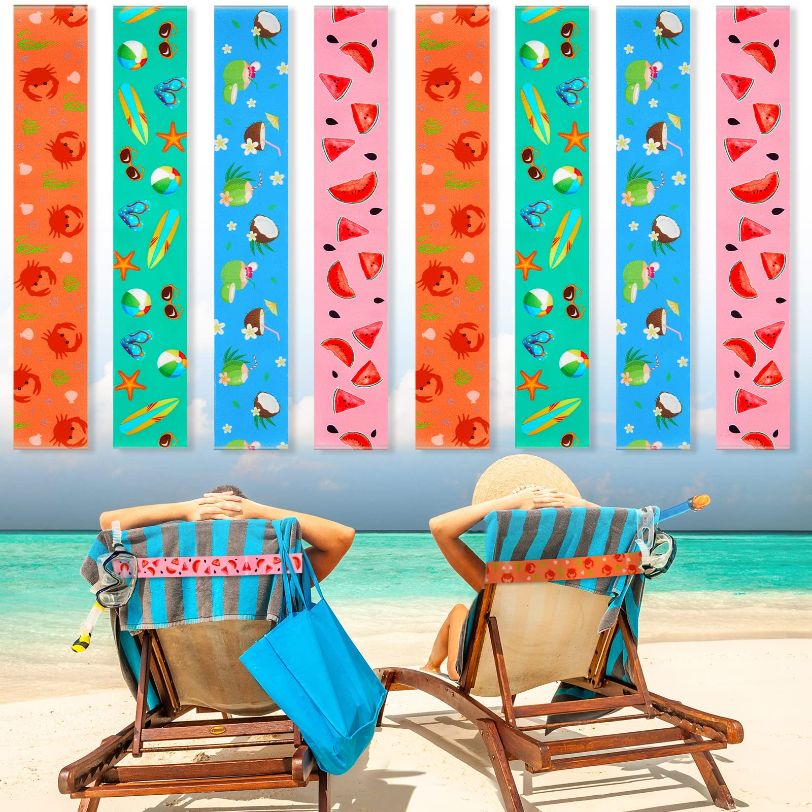 8 Pack Towel Bands For Beach Chairs Cruise Towel Clips For Lounge Beach Pool Chairs Towel Strap Holder Elastic Windproof Beach A
