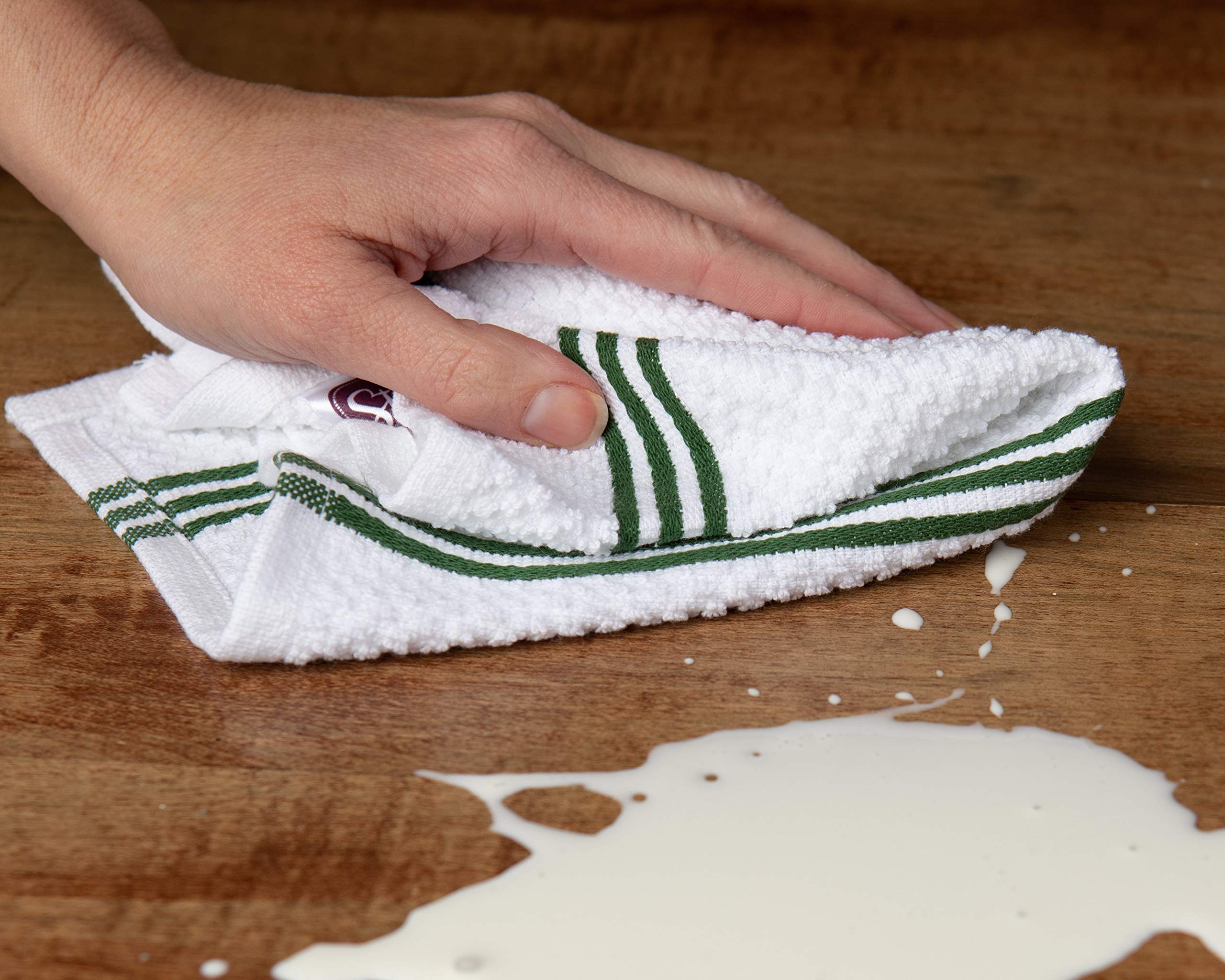 Kitchen Towels Dishcloths 100% Cotton  Set of 8  Dark Green and White Dish Cloth Towels  Tea Towels  Reusable and Absorbent Cleaning Cloths  Oeko-Tex Cotton  12 in x 12 in
