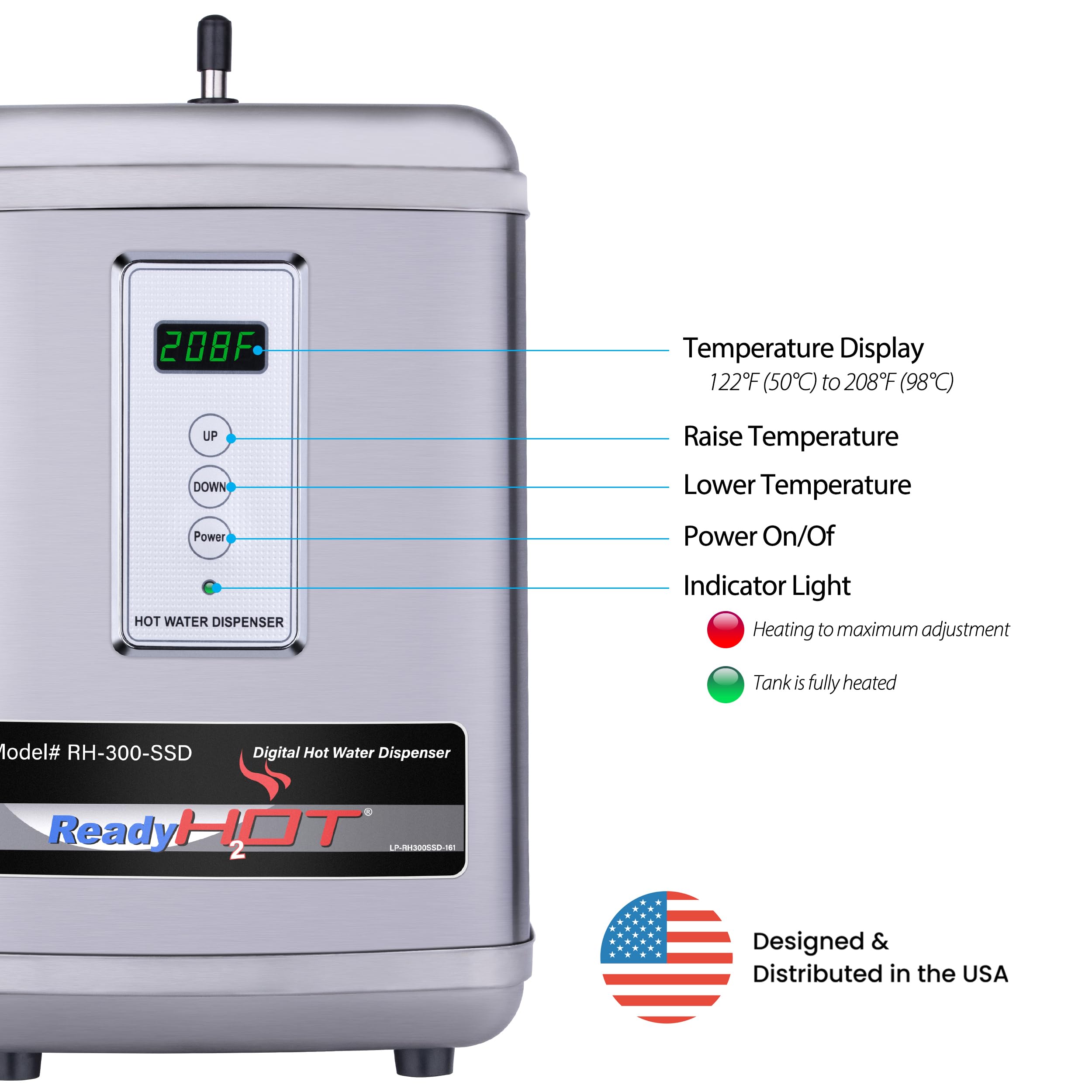 Ready Hot 41-RH-300-F560-CH Instant Hot Water Dispenser System  2.5 Quarts  Digital Display Dual Lever Hot and Cold Water Faucet Polished Chrome