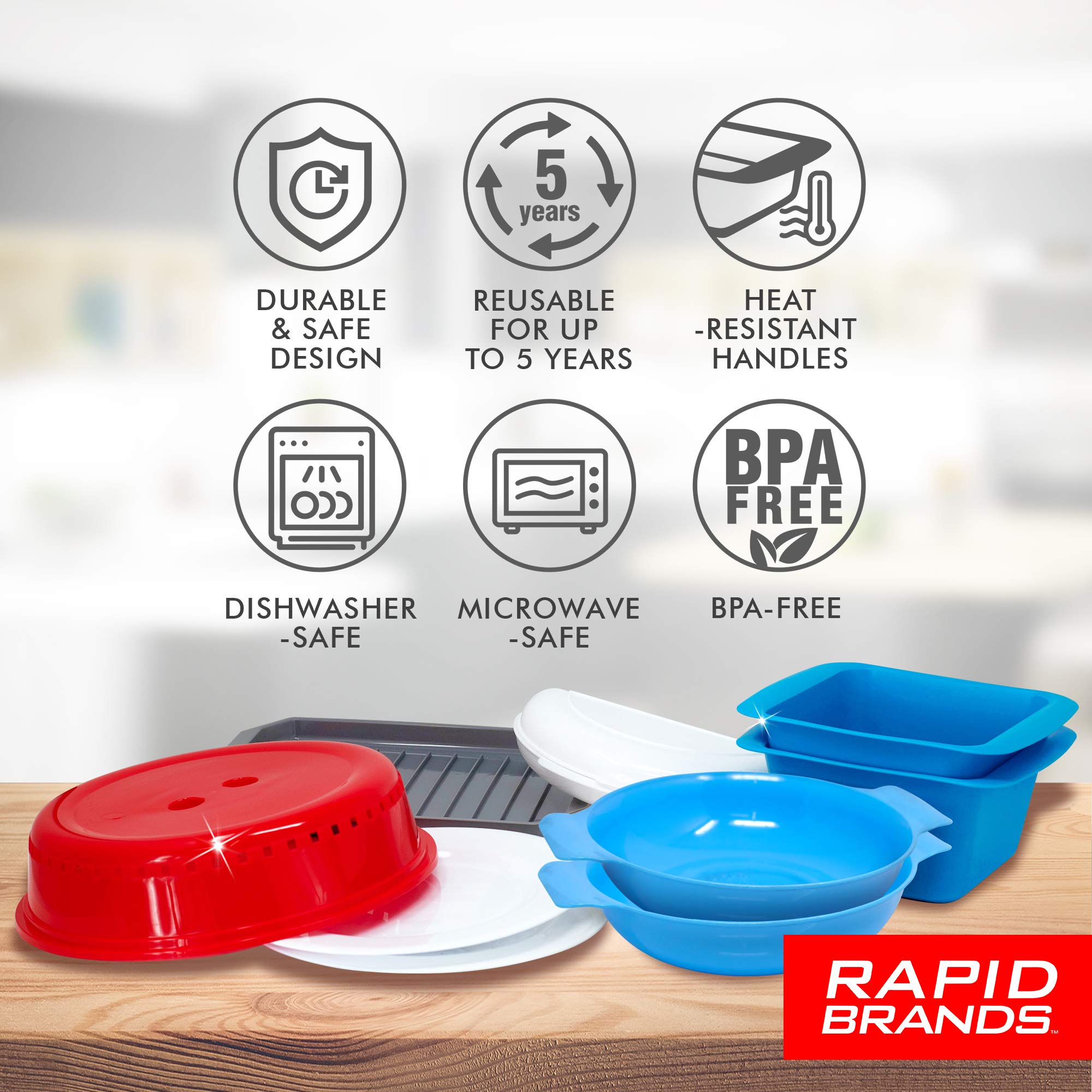 Rapid Brands Deluxe 9-Piece Microwave Cookware & Dinnerware Set | Perfect for Dorm, Small Kitchen, or Office | Dishwasher-Safe,