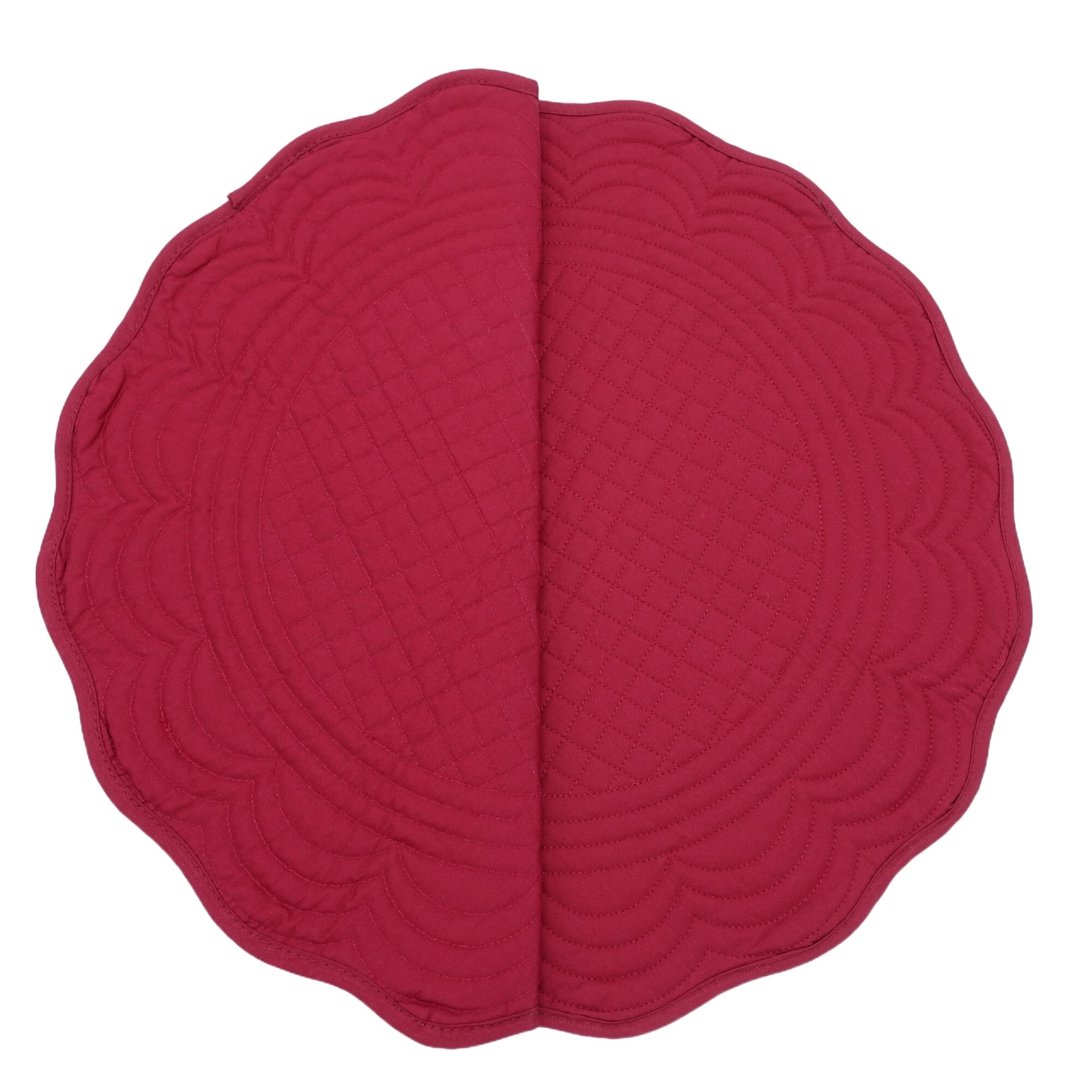Ivlpha Red Cotton Quilted 16.5 Inch Reversible Round Placemat For Table Heat-Resistant (Pack Of 4)