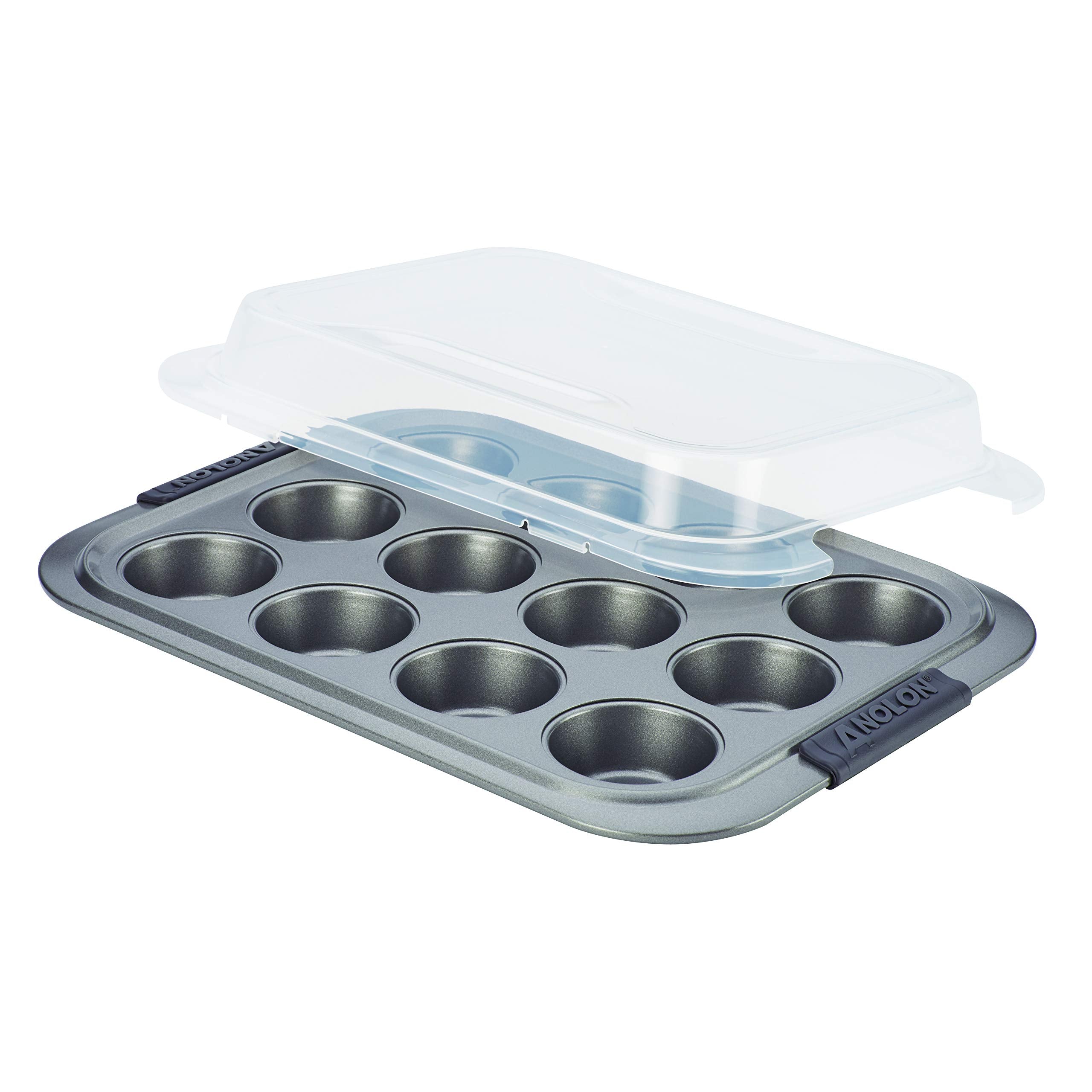 Anolon Advanced Nonstick 12-Cup Muffin Tin With Silicone Grips And Lid / Nonstick 12-Cup Cupcake Tin With Silicone Grips And Lid