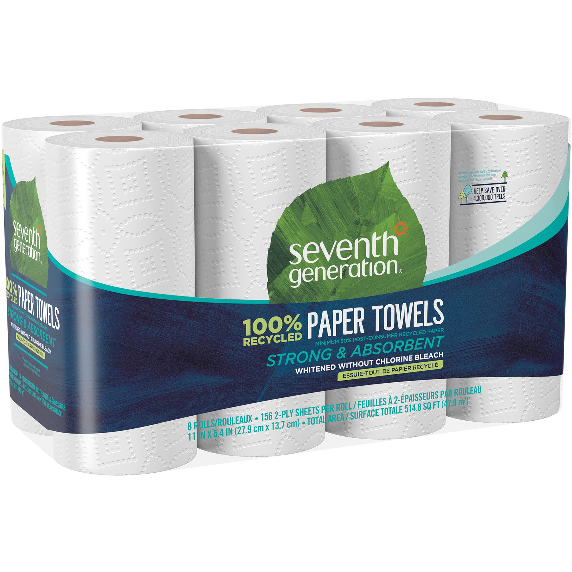 Seventh Generation 100% Recycled Paper Towel, White 8 Per Pack