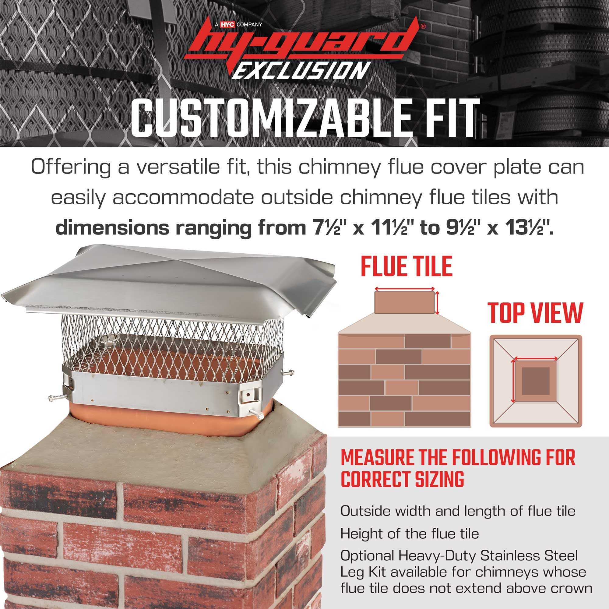 Hy-Guard Stainless Steel Chimney Cap - Hy-C Chimney Cover, Single Bolt-On Chimney Fireplace Cover, Chimney Flue Cover To Fit On