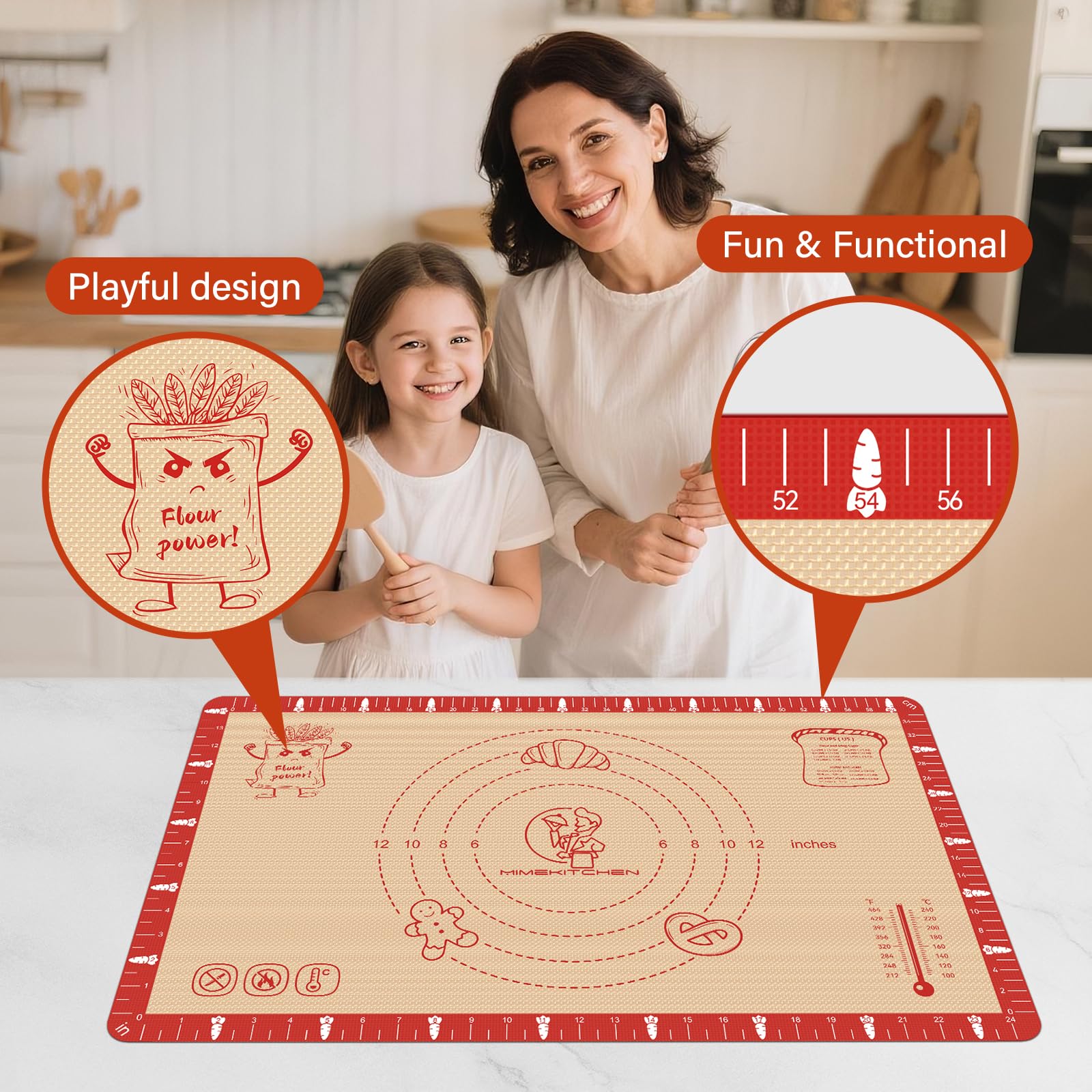 Extra Thick Silicone Baking Mat with Recipes - 26x16 inch Non Stick Pastry Mat with Measurements for Sourdough, Macarons, Bread,