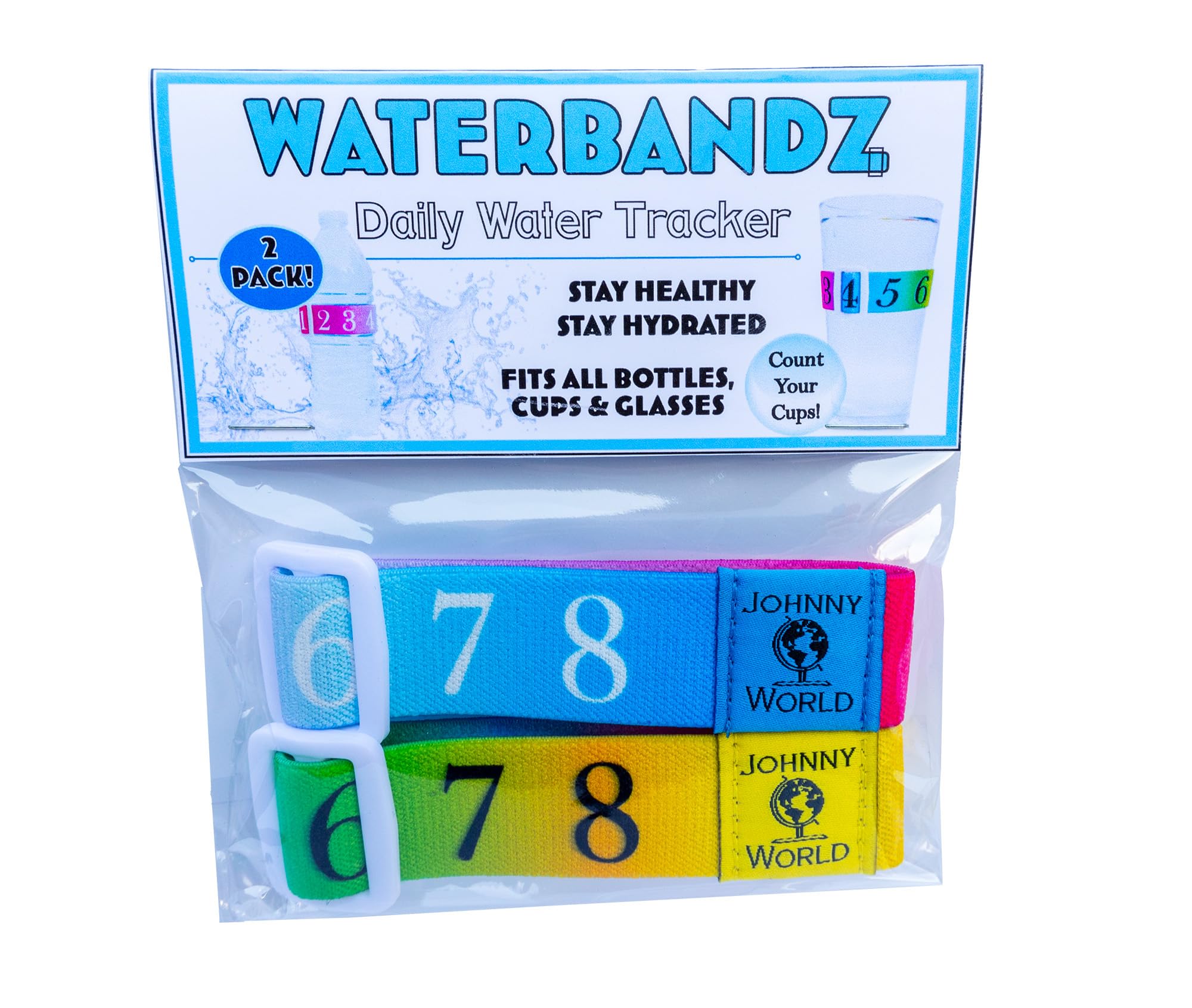 Waterbandz - Stay Hydrated: Elastic Fabric Bands Make Your Daily Water Intake Simple And Fun! Universal Size For Water Bottles,