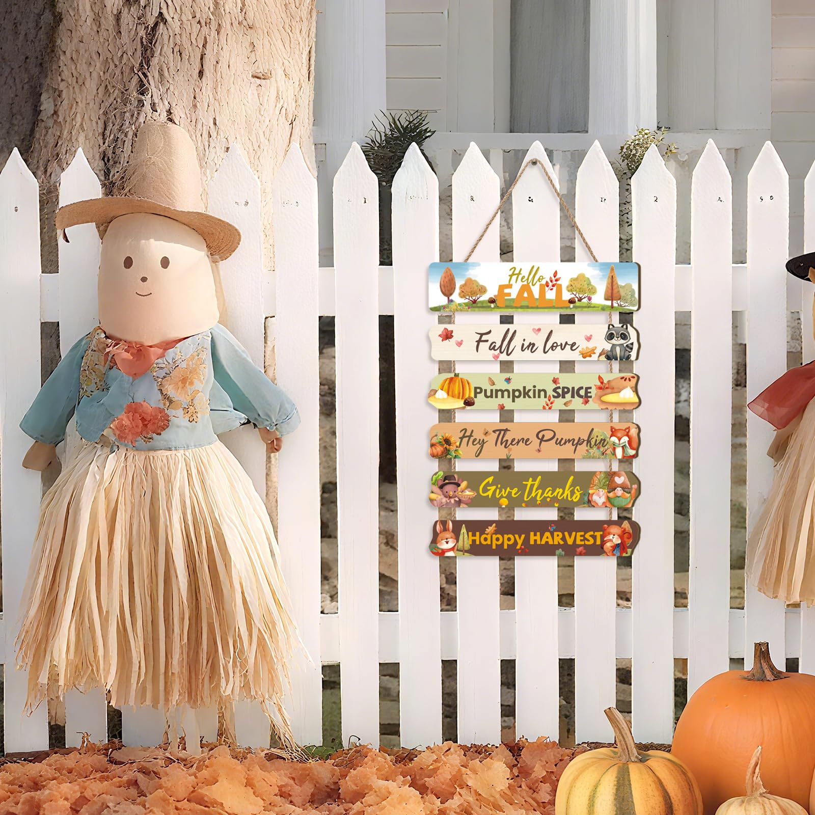 Ausril Hello Fall Door Decor,Happy Harvest Door Hanging,Thanksgiving Autumn Wall Plaque,Pumpkin Wall Hanging Sign,Autumn Door De