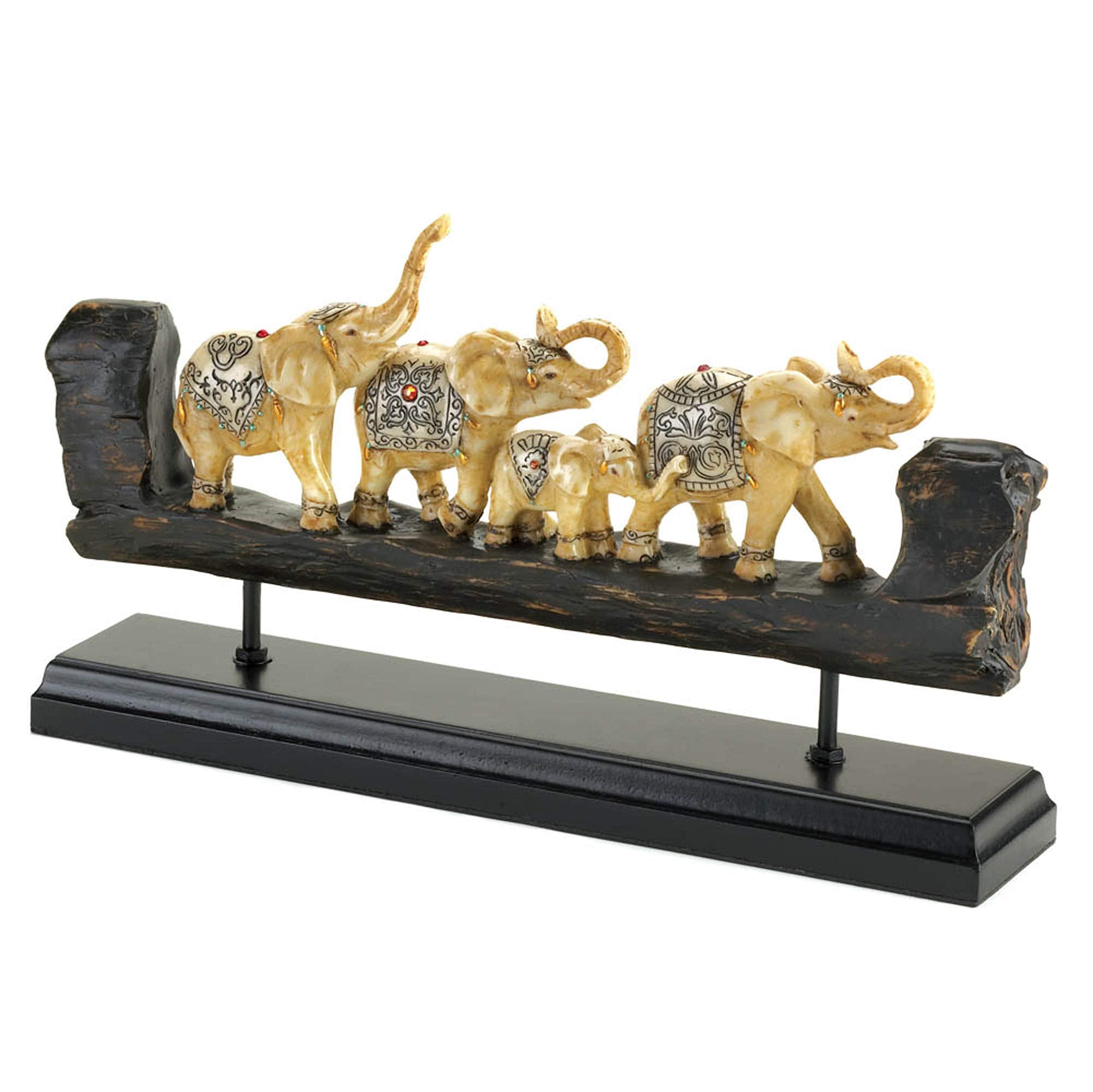 Elephant Family Carved Decor 13.5x2.75x7.75
