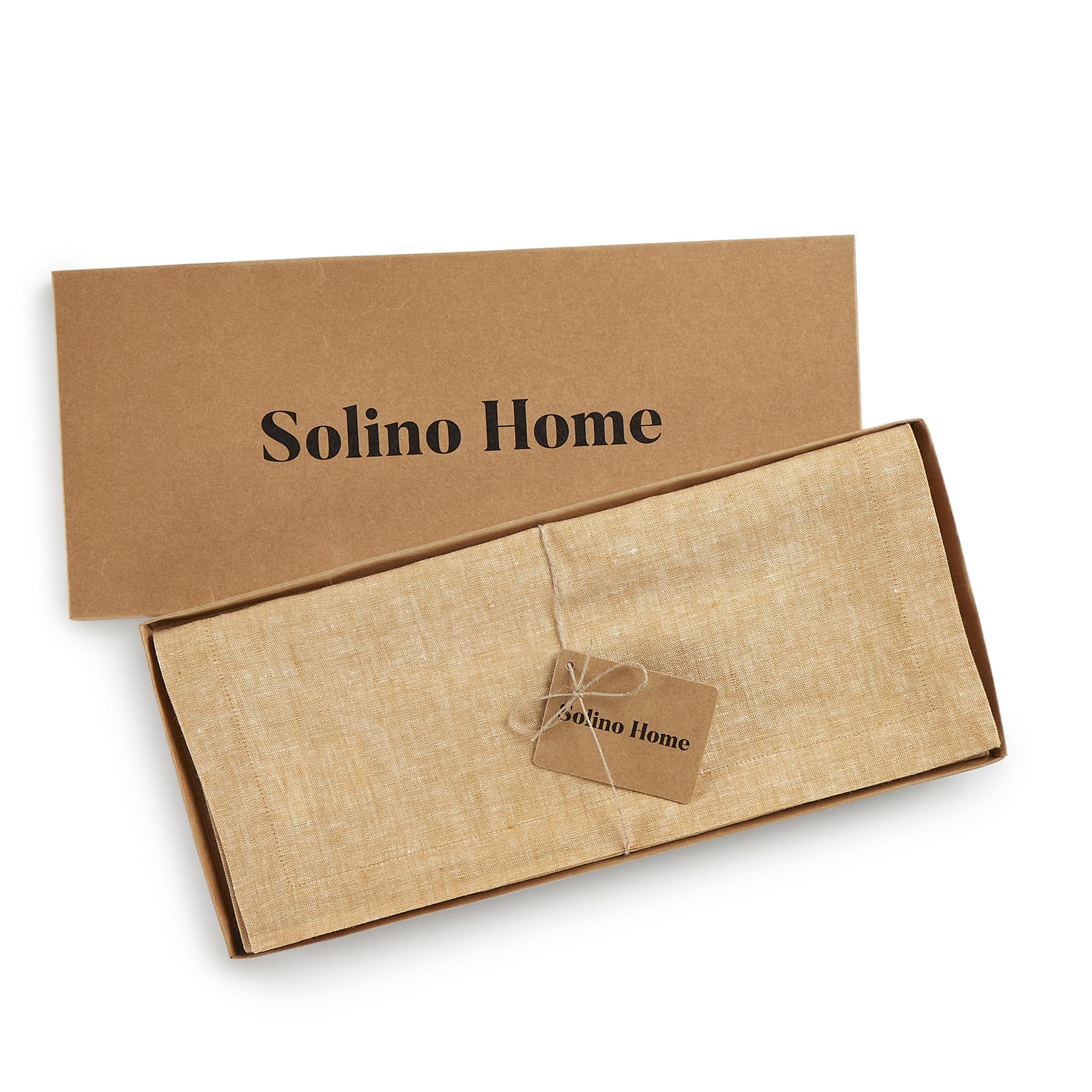 Solino Home Linen Table Runner 144 Inches Long - Athena, 100% Pure Linen Golden Nugget Table Runner 14 x 144 Inch for Dining, Fa