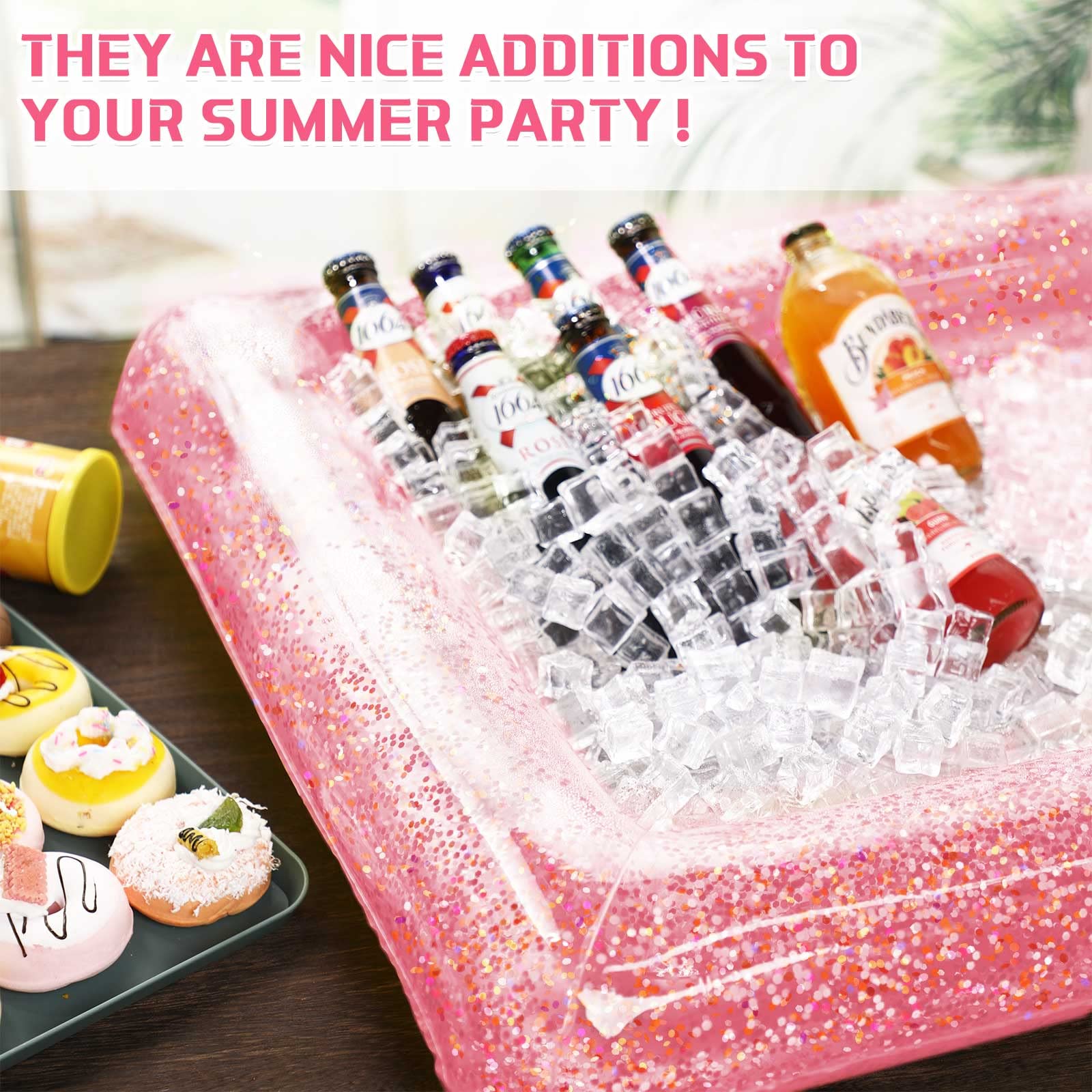 2 Pieces Inflatable Buffett Cooler Inflatable Food Cooler Buffet Inflatable Serving Bar Tray With Glittering Confetti For Servin