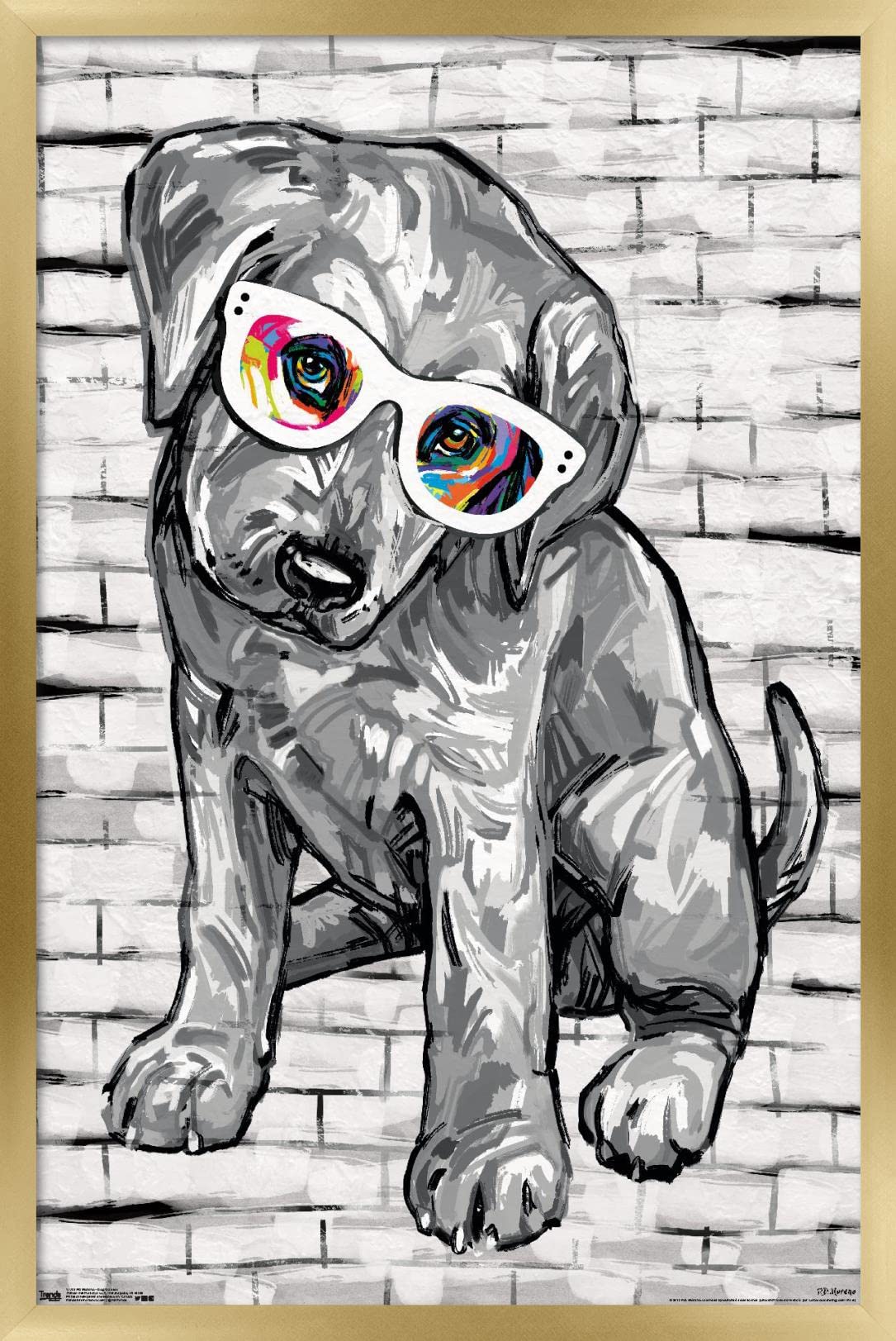 Trends International Pd Moreno - Dog Glasses Wall Poster, 22.375'' X 34'', Gold Framed Version