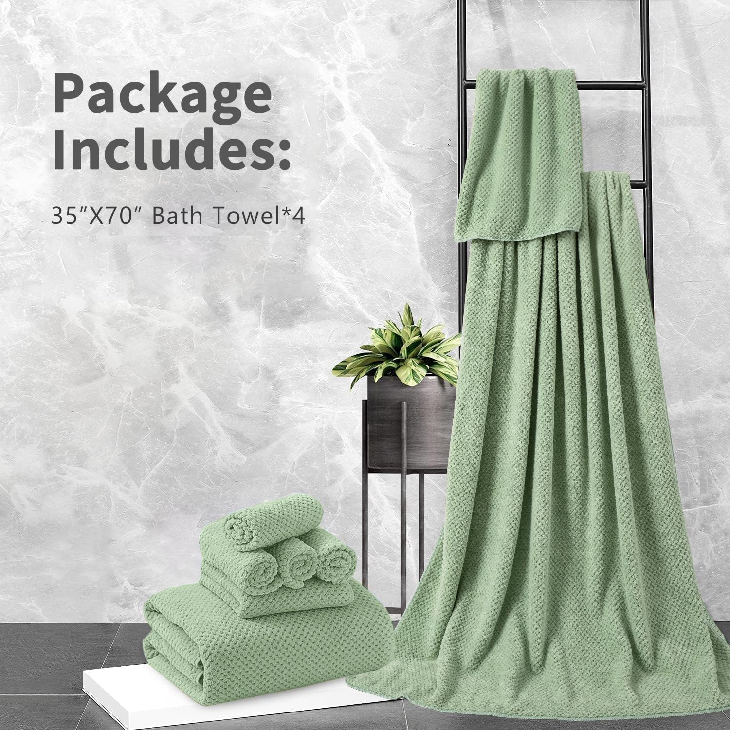 Bathroom Towel Set Green 4 Pack-35x70 Towel 600GSM Ultra Soft Microfibers Bath Towel Set Extra Large Plush Bath Sheet Towel Highly Absorbent Quick Dry Oversized Towels Spa Hotel Luxury Shower Towels